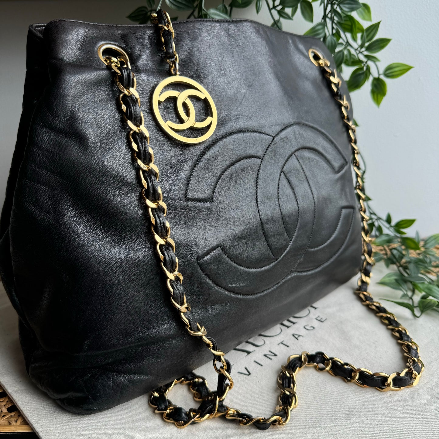Chanel 1991 Lambskin Coco Cabas Cross Body Tote