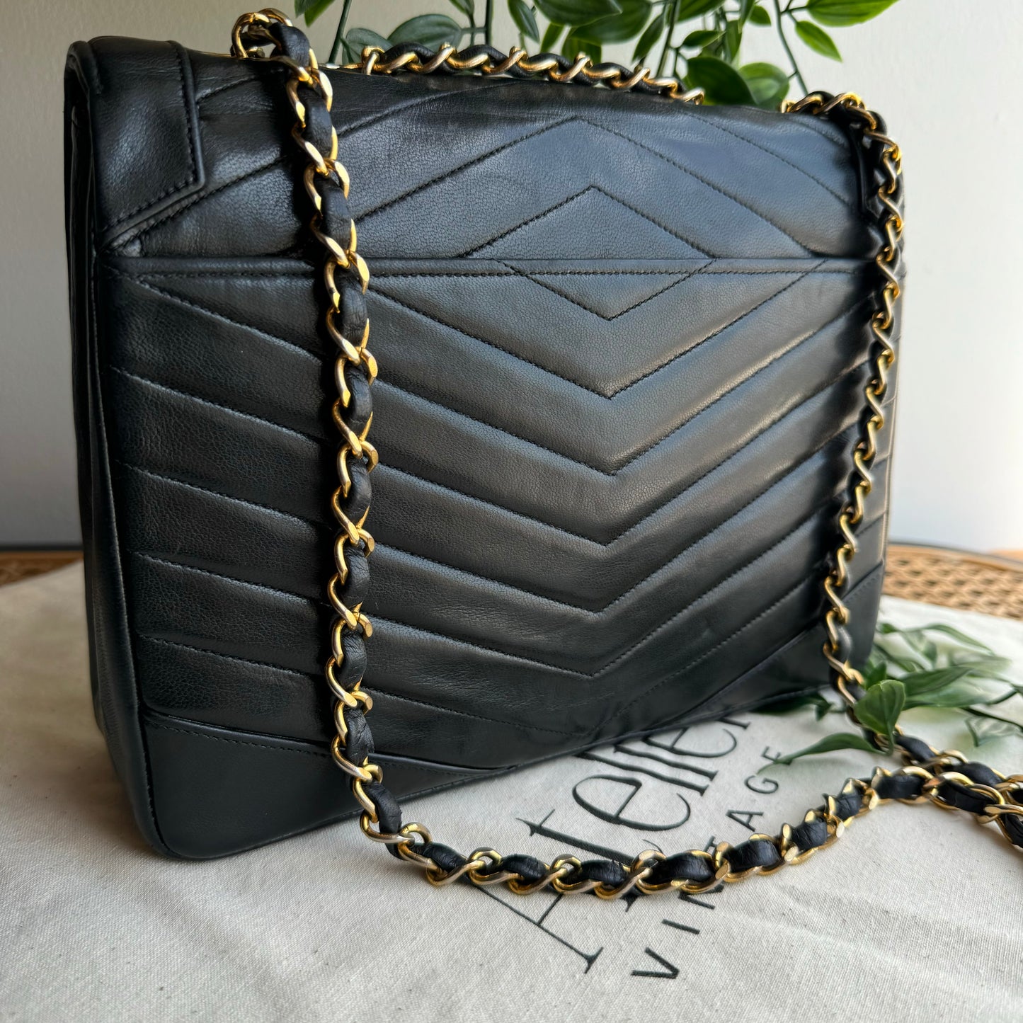 Chanel Early 1980s Chevron Quilted Square Single Flap