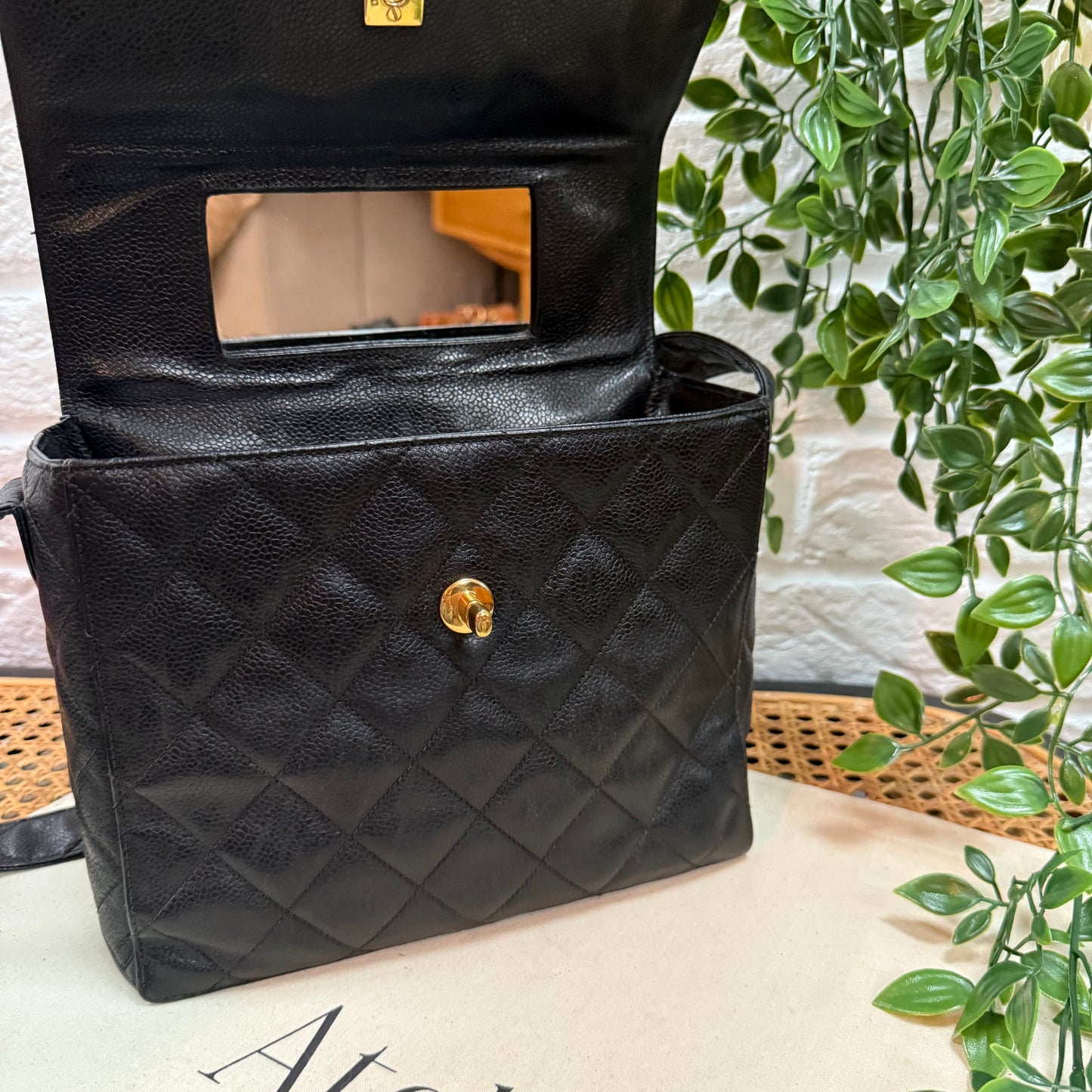 Chanel Collectors Piece 1994 Caviar Cross Body Box Bag with Vanity Mirror