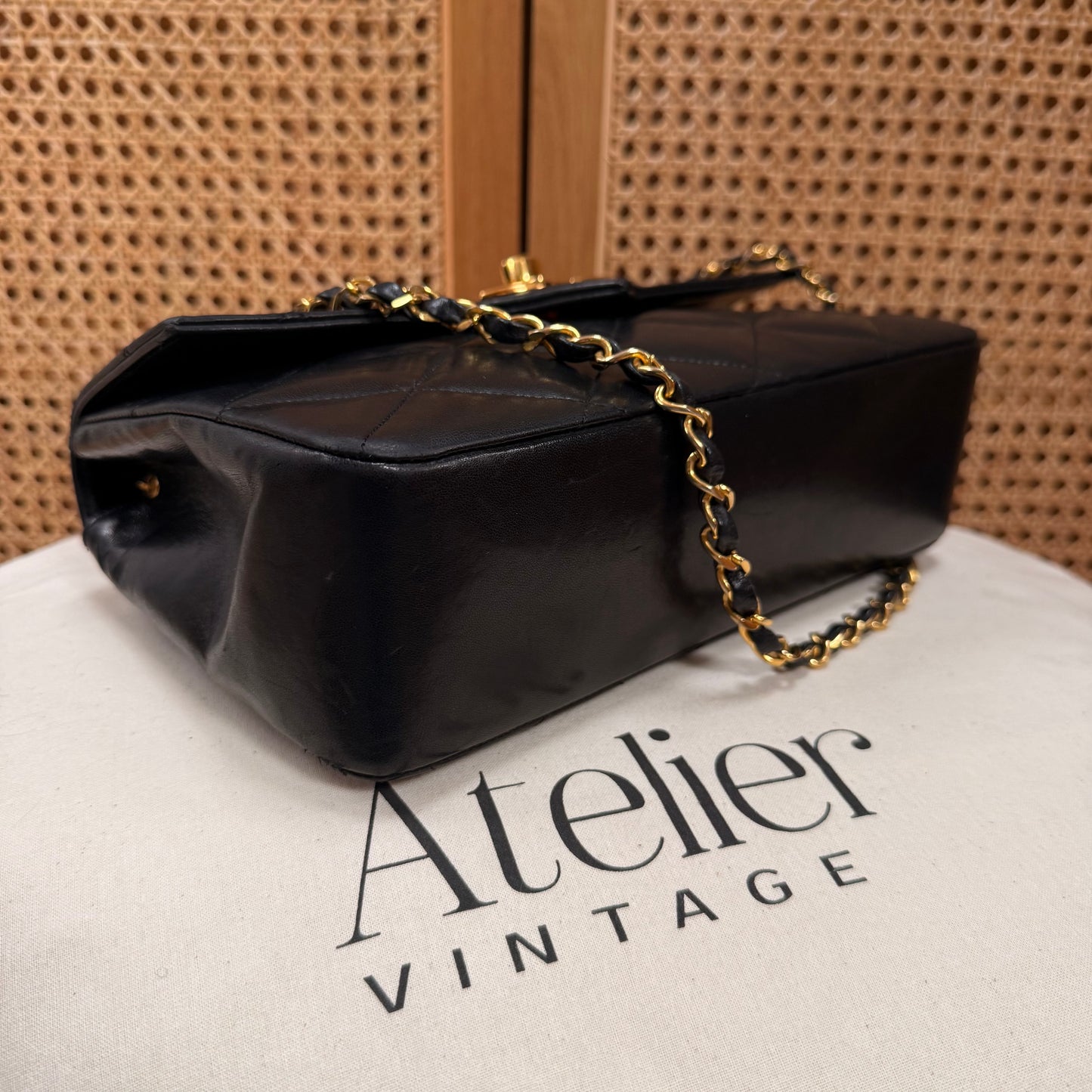 Chanel 1986 Black Limited Edition Jumbo CC Diamond Quilted Single Flap