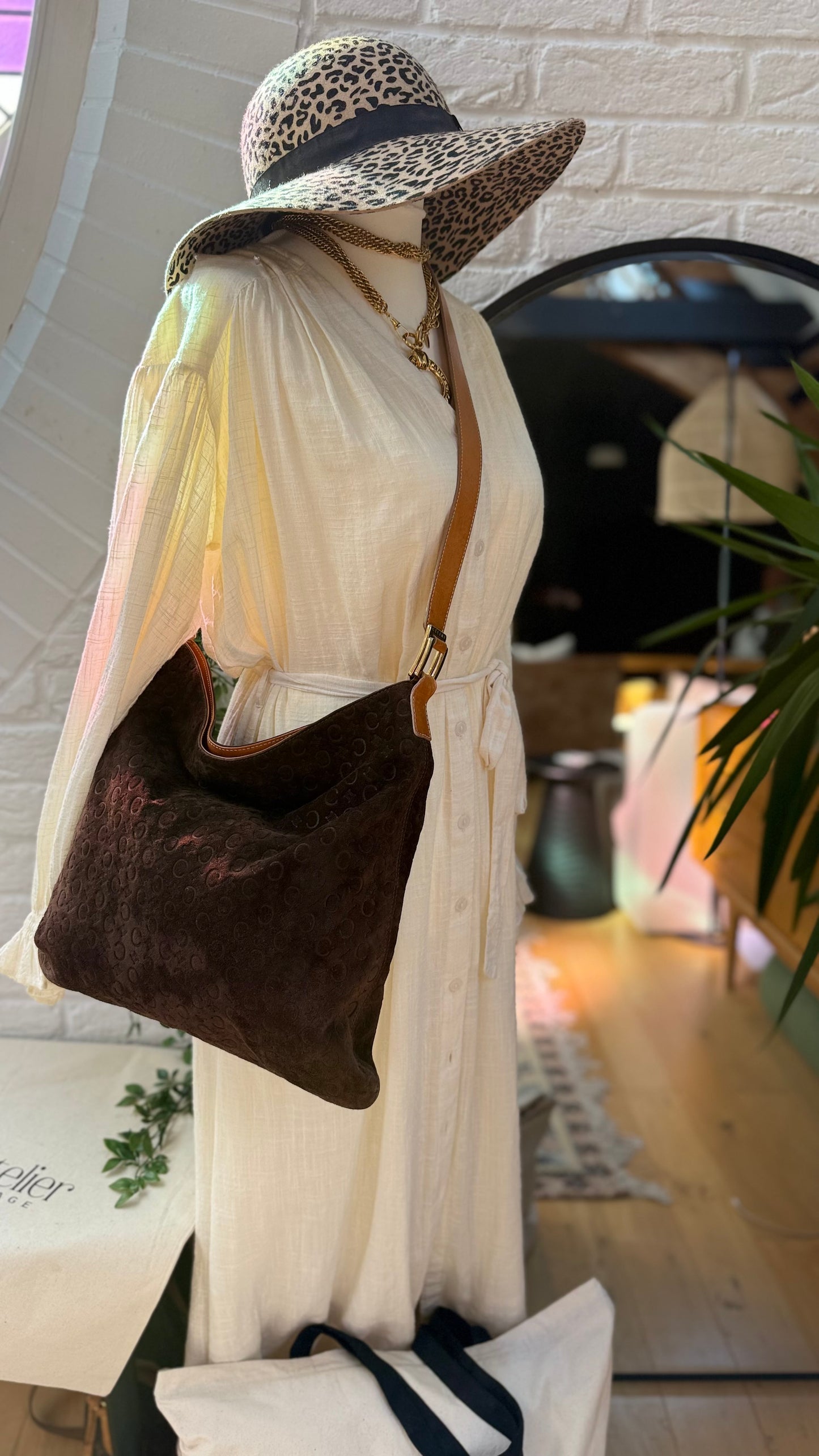 Celine 1990s suede Triomphe Slouchy Crossbody Tote