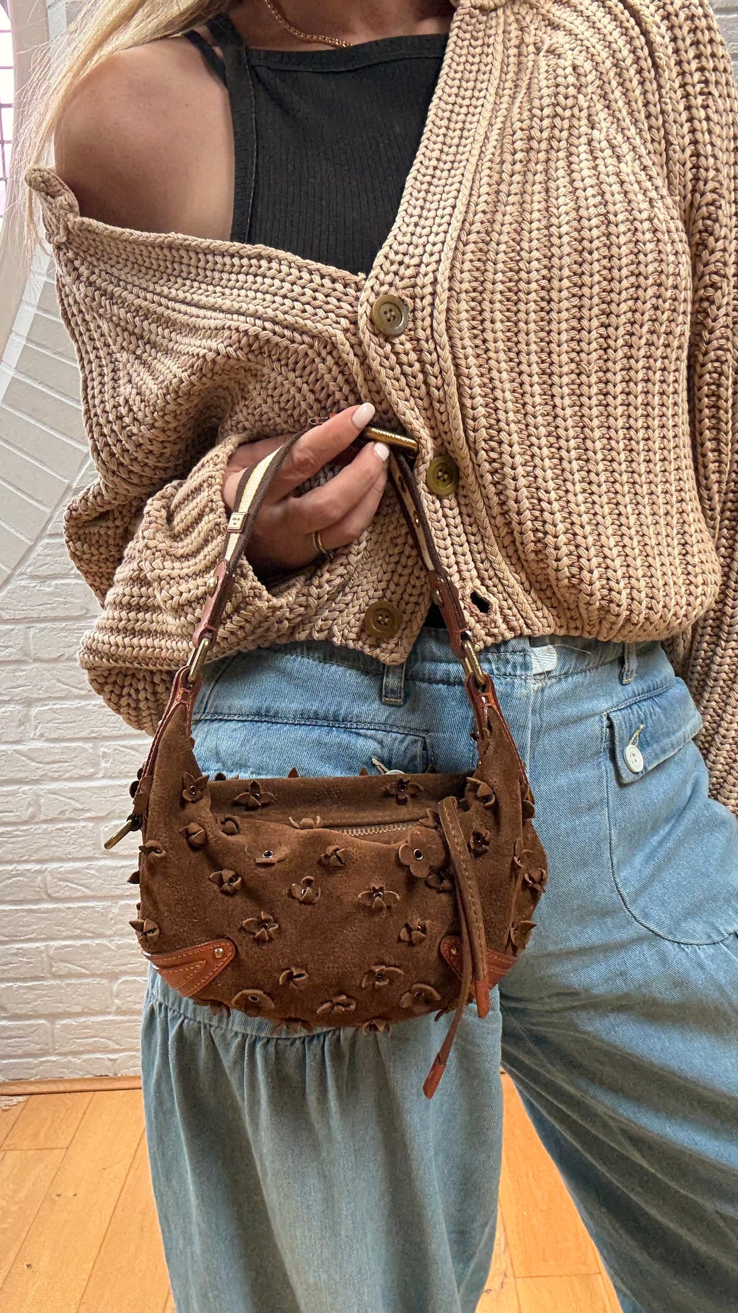 Louis Vuitton 2008 Rare Brown Suede Flower Mahina Onatah PM