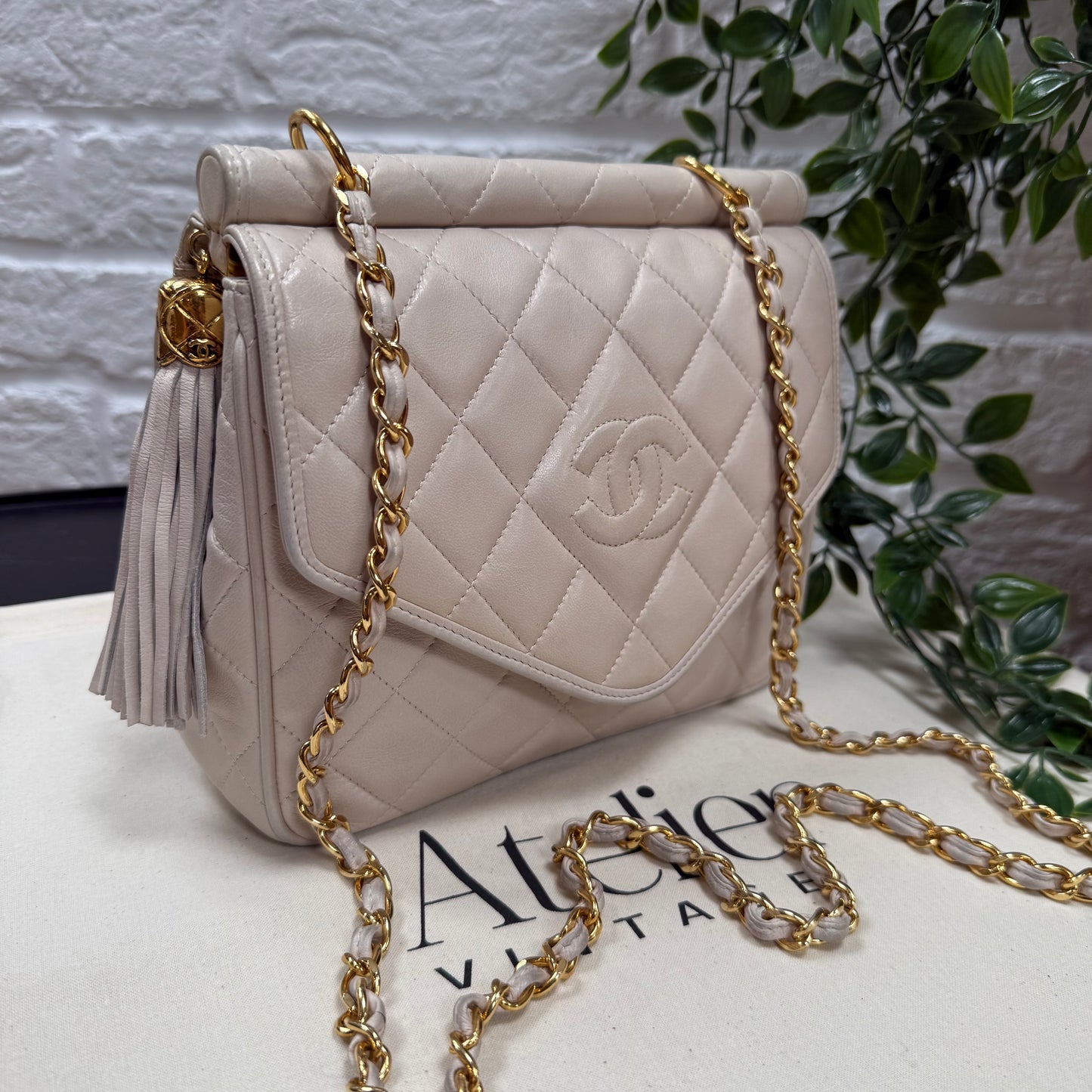 Chanel 1989 Rare Ivory Tassel Envelope Flap