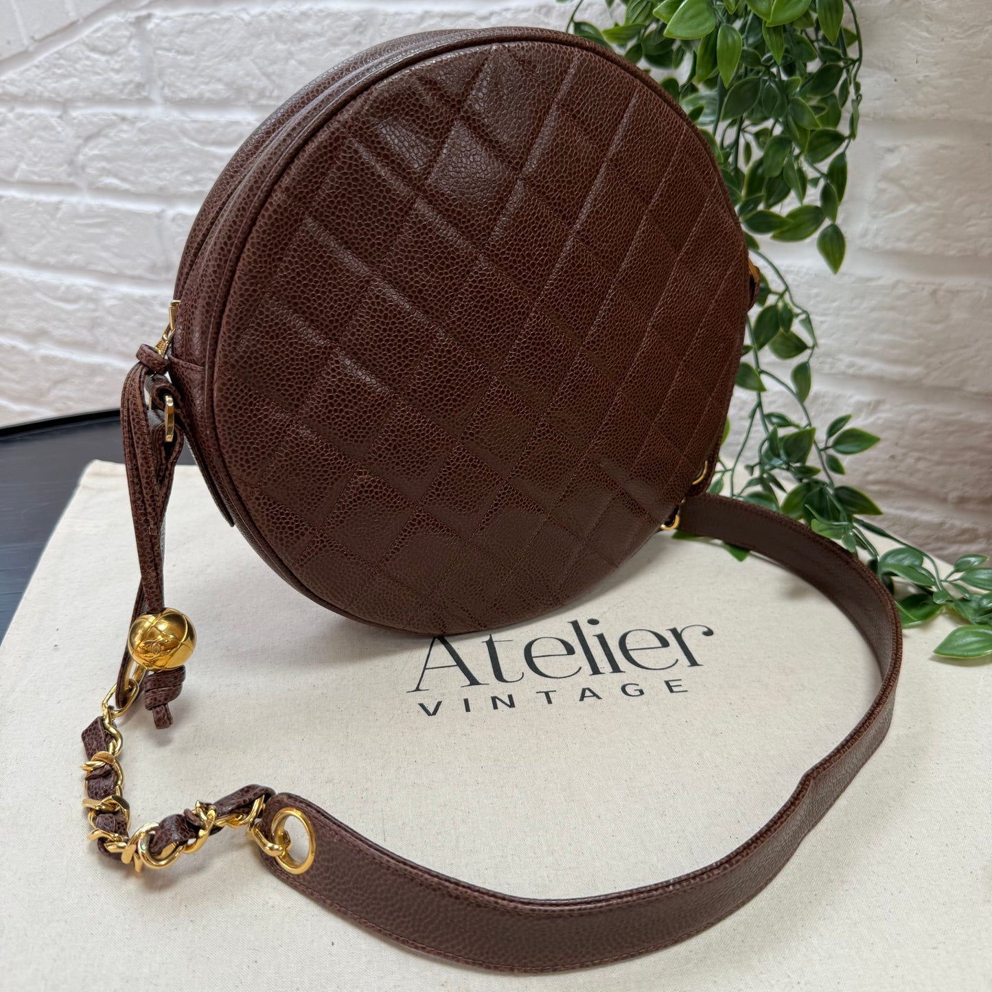 Chanel 1991 chocolate Caviar Quilted Circle Cross Body