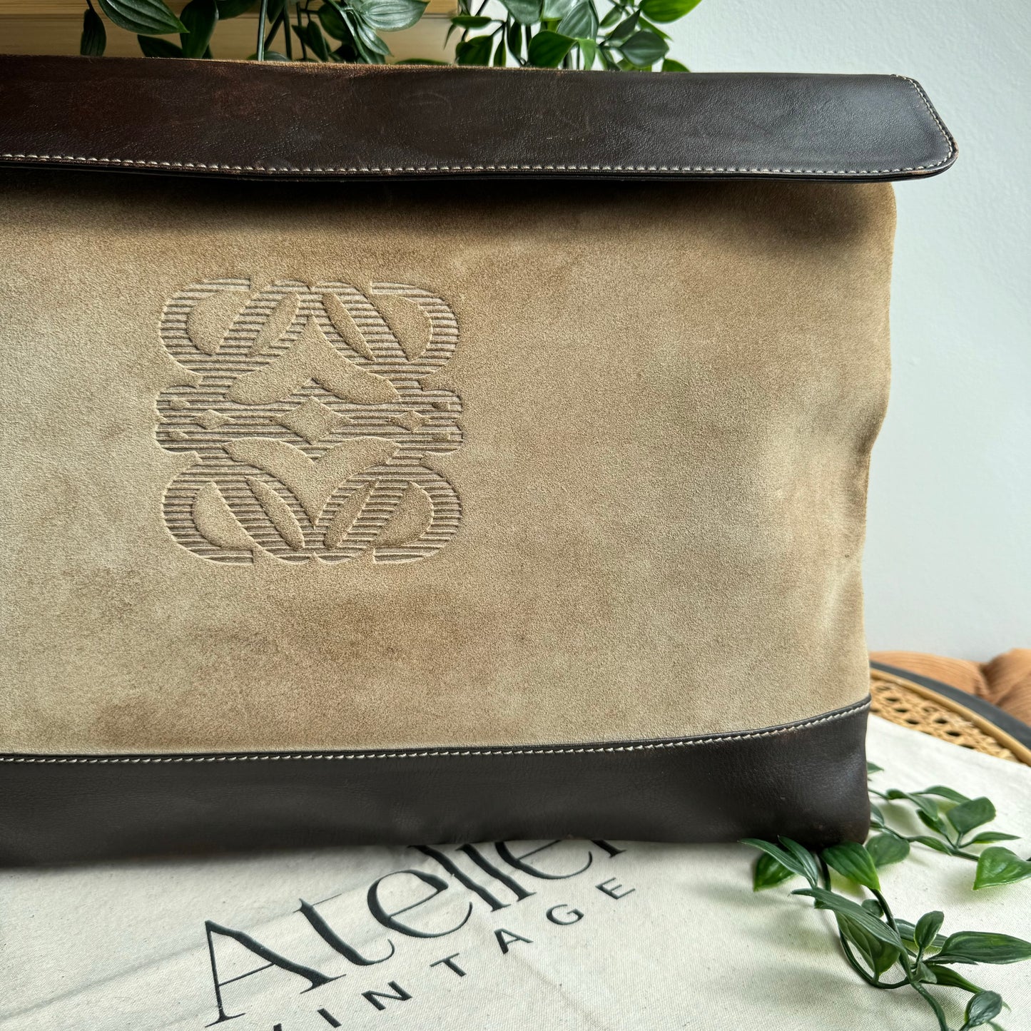 Loewe 1990s Anagram Suede & Leather Clutch/Pouch