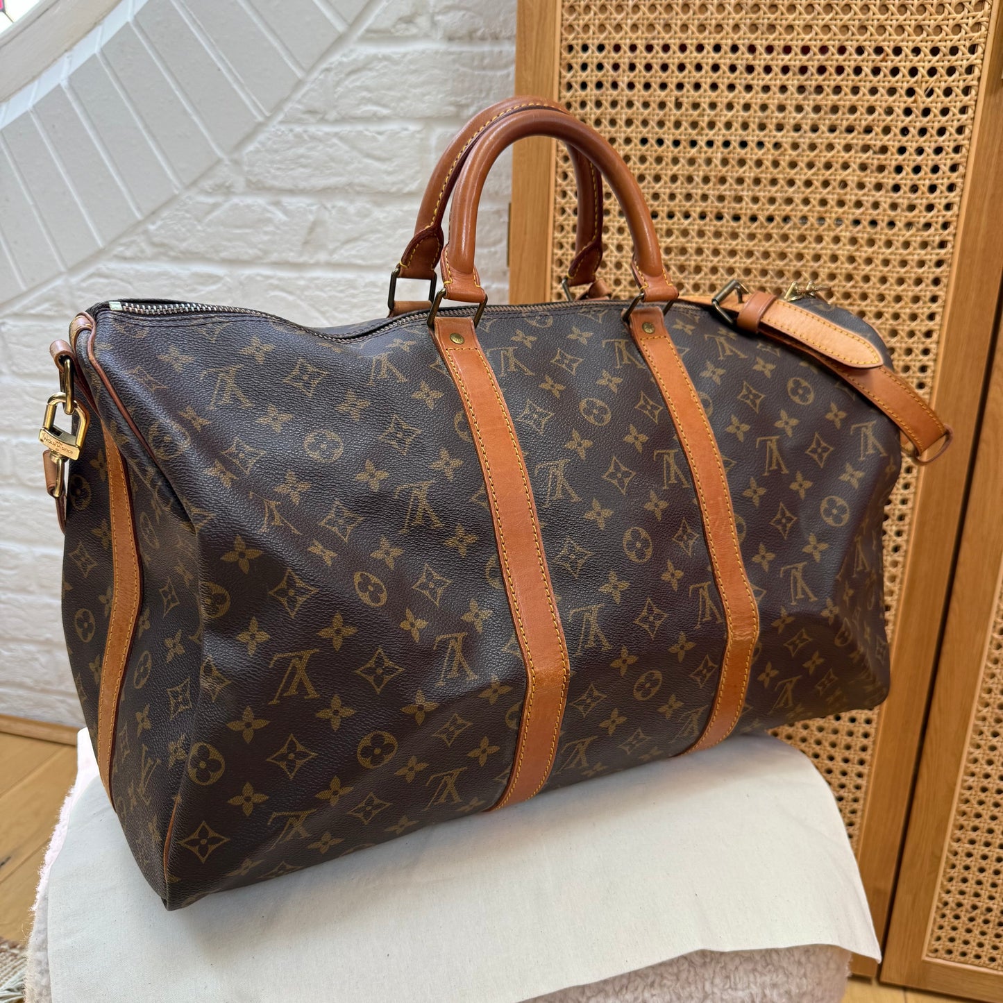 Louis Vuitton 1987 Keepall Bandoulier 50 with luggage tag & handle strap
