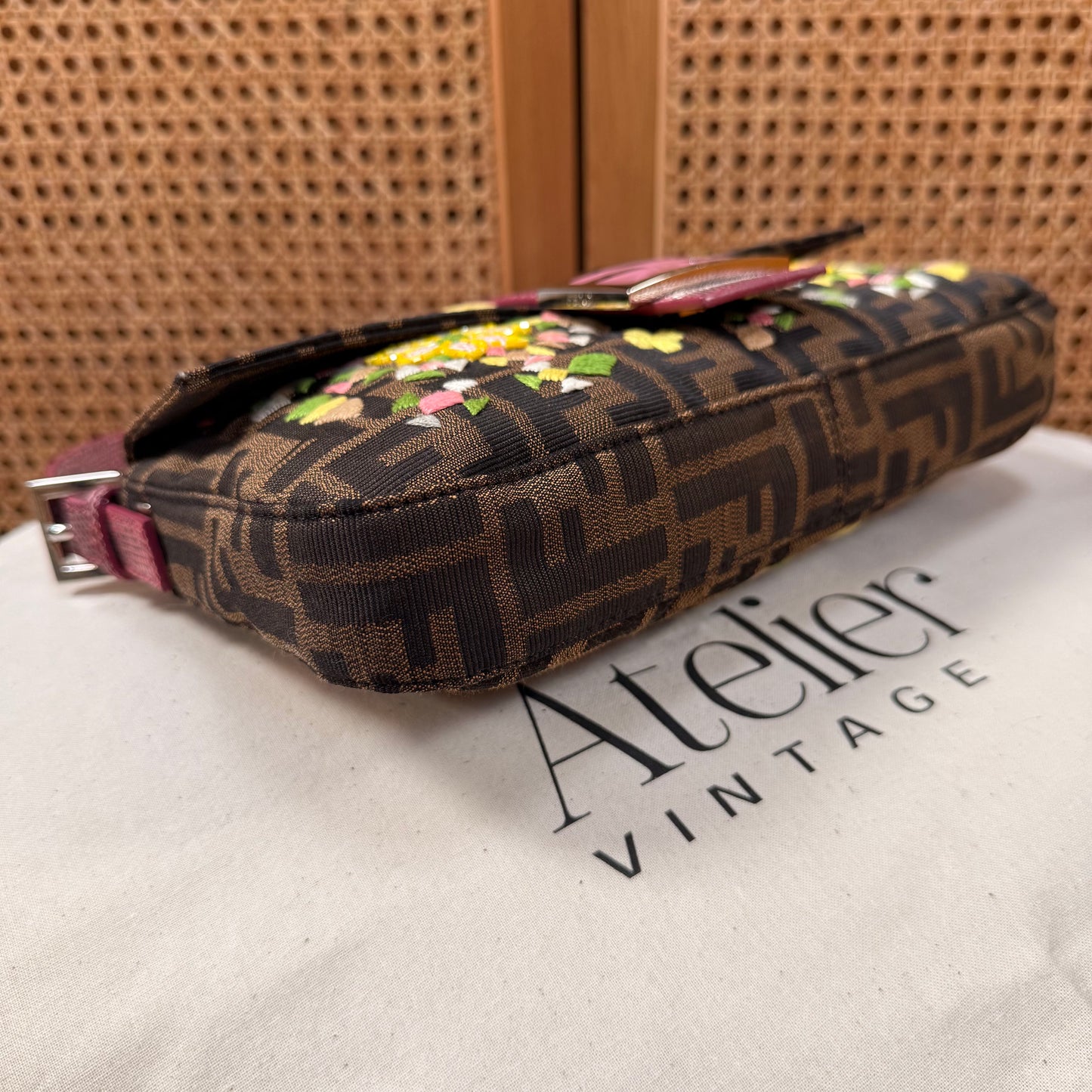 Fendi 2004 Rare Baguette Embroidered Zucca Print - Limited Edition glass bead and embroidered with exotic leather