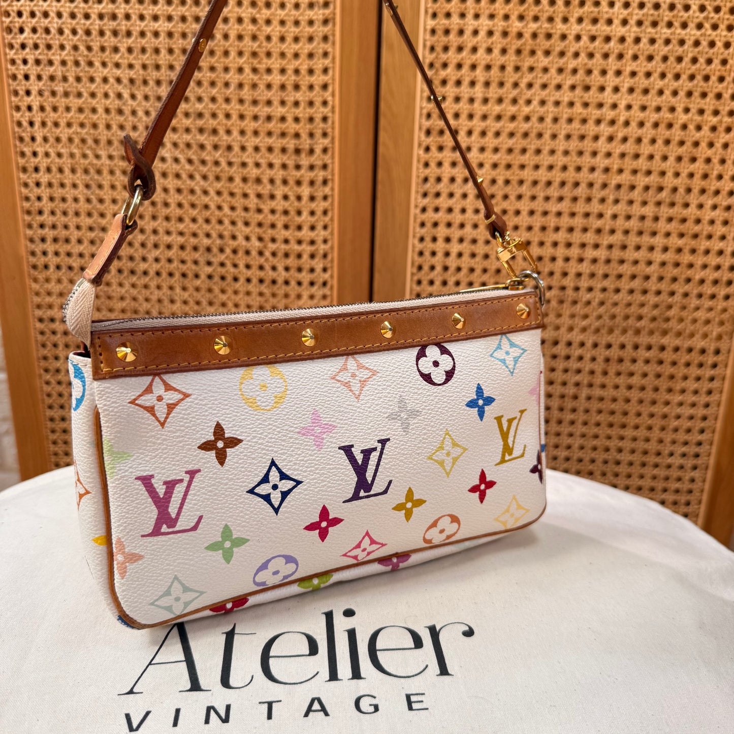 Louis Vuitton 2003 Murakami white Multi Color Pochette Accesssoires with cross body strap