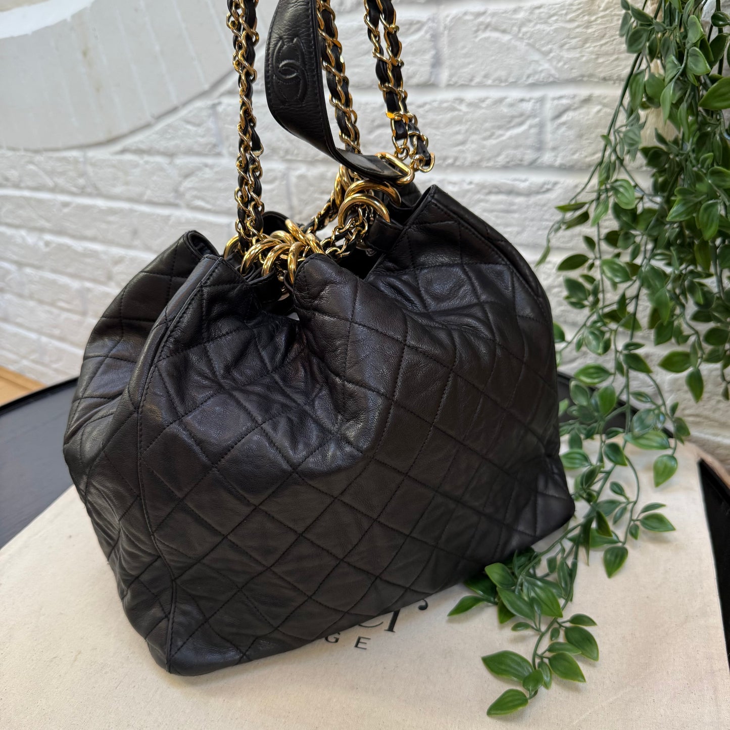 Chanel 1991 deep quilted limited edition CC ring Bucket Bag