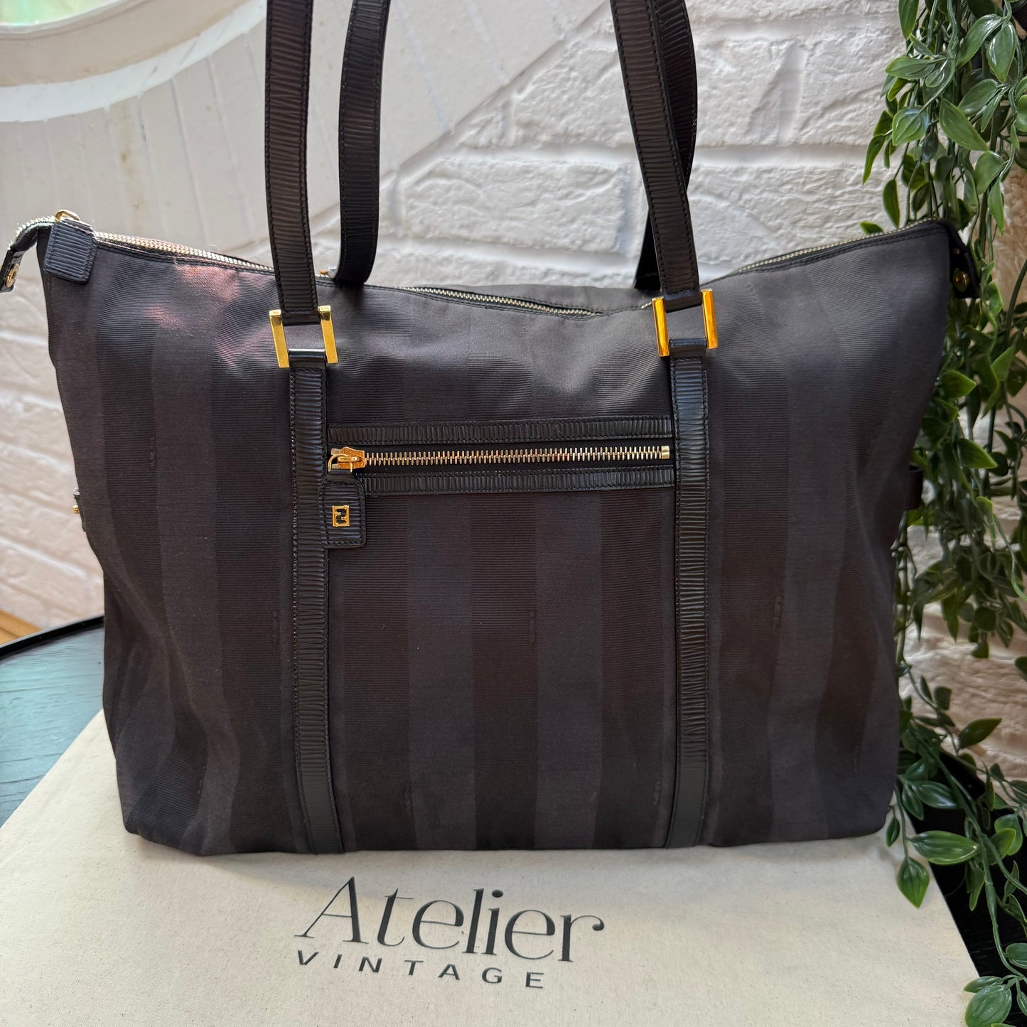 Fendi Pequin Noir Two Way Tote