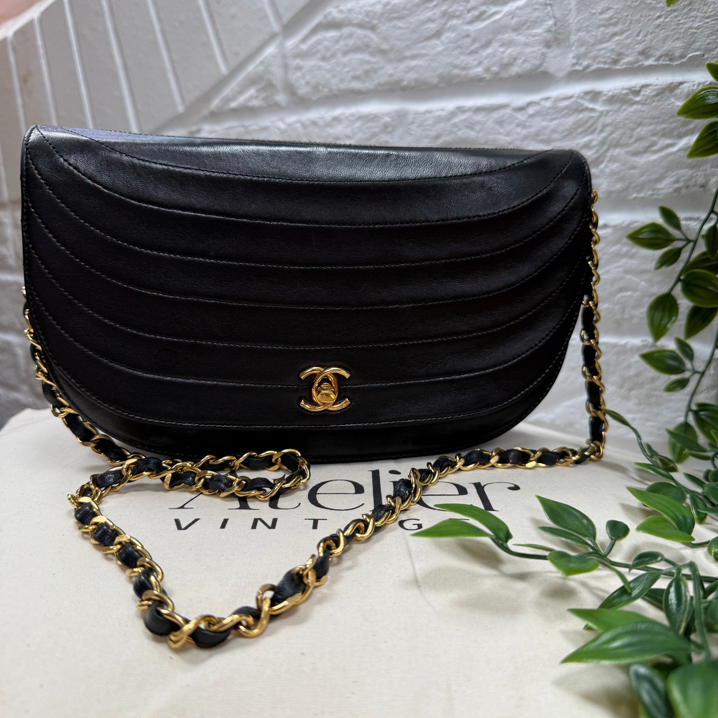 Chanel Early 1980s Quilted Half Moon CC Turnlock Single Flap