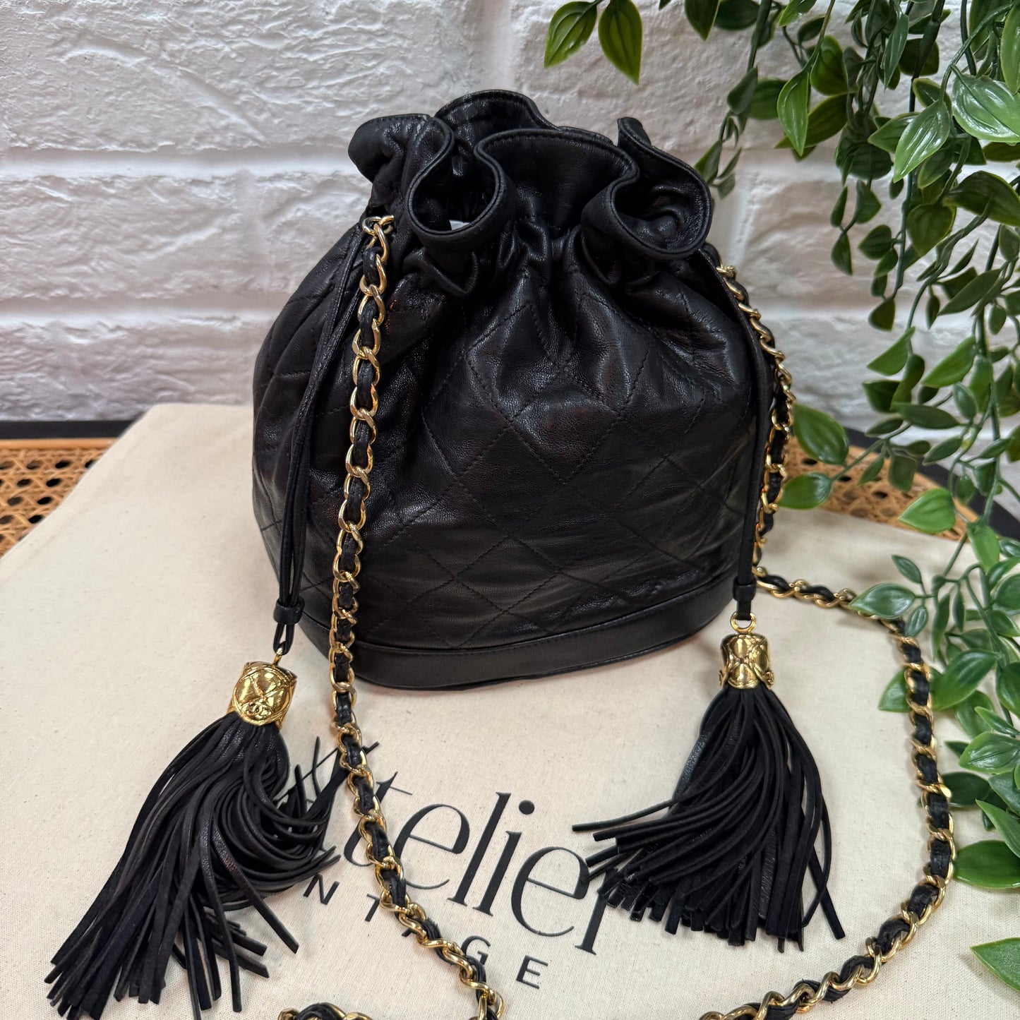 1997 Lambskin Double Tassel Bucket Bag