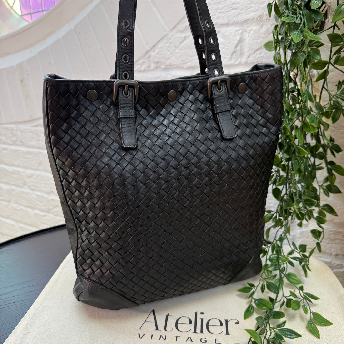 Bottega Veneta 1990s Black Intrecciato Leather Tote