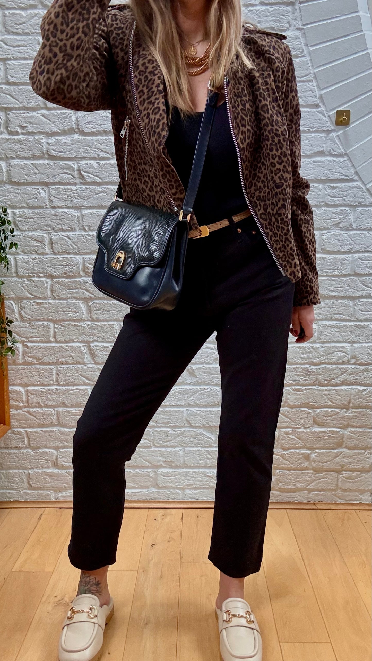 Gucci Rare 1980s Navy Lizard Leather Shoulder Bag