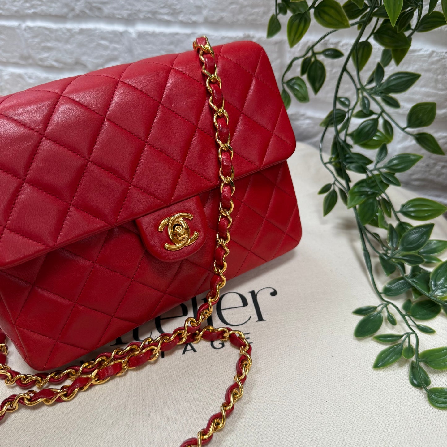 Chanel 1989 Red Classic Single Flap Medium Square