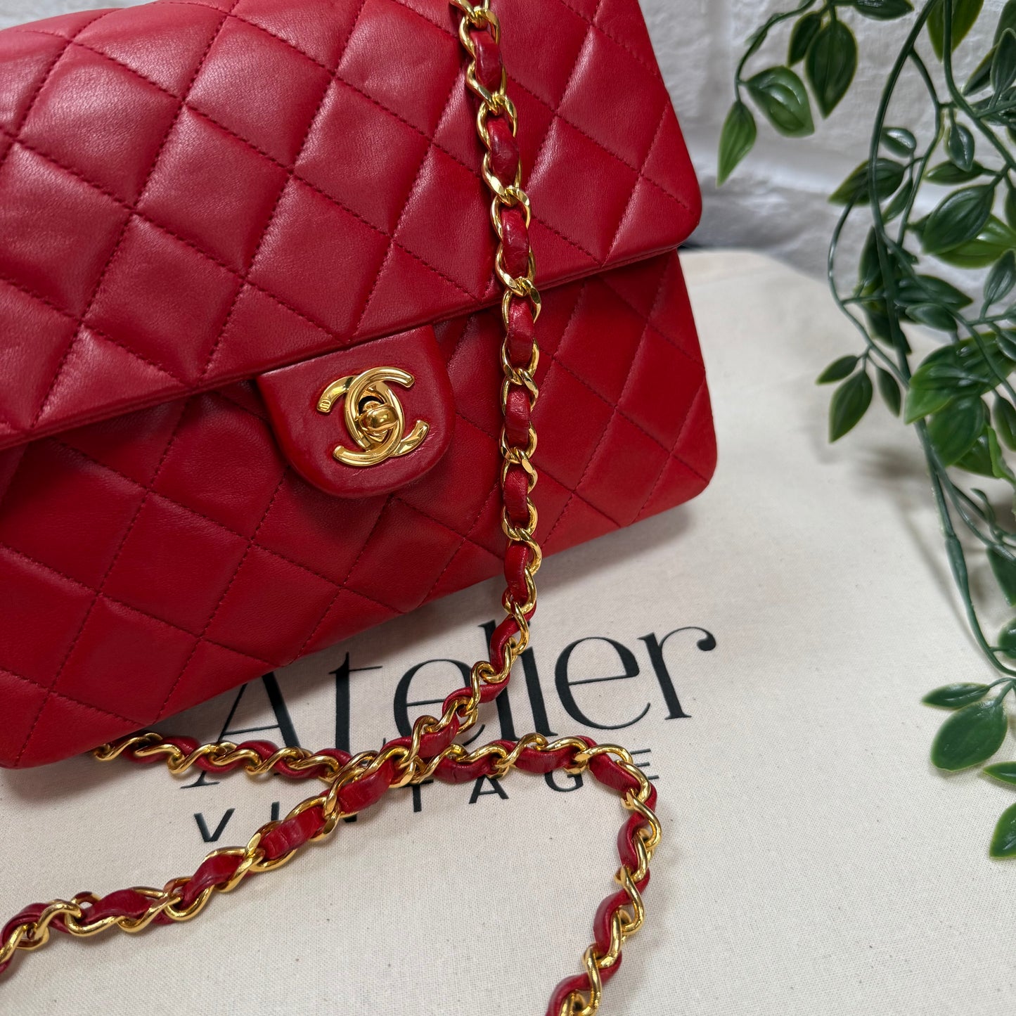Chanel 1989 Red Classic Single Flap Medium Square