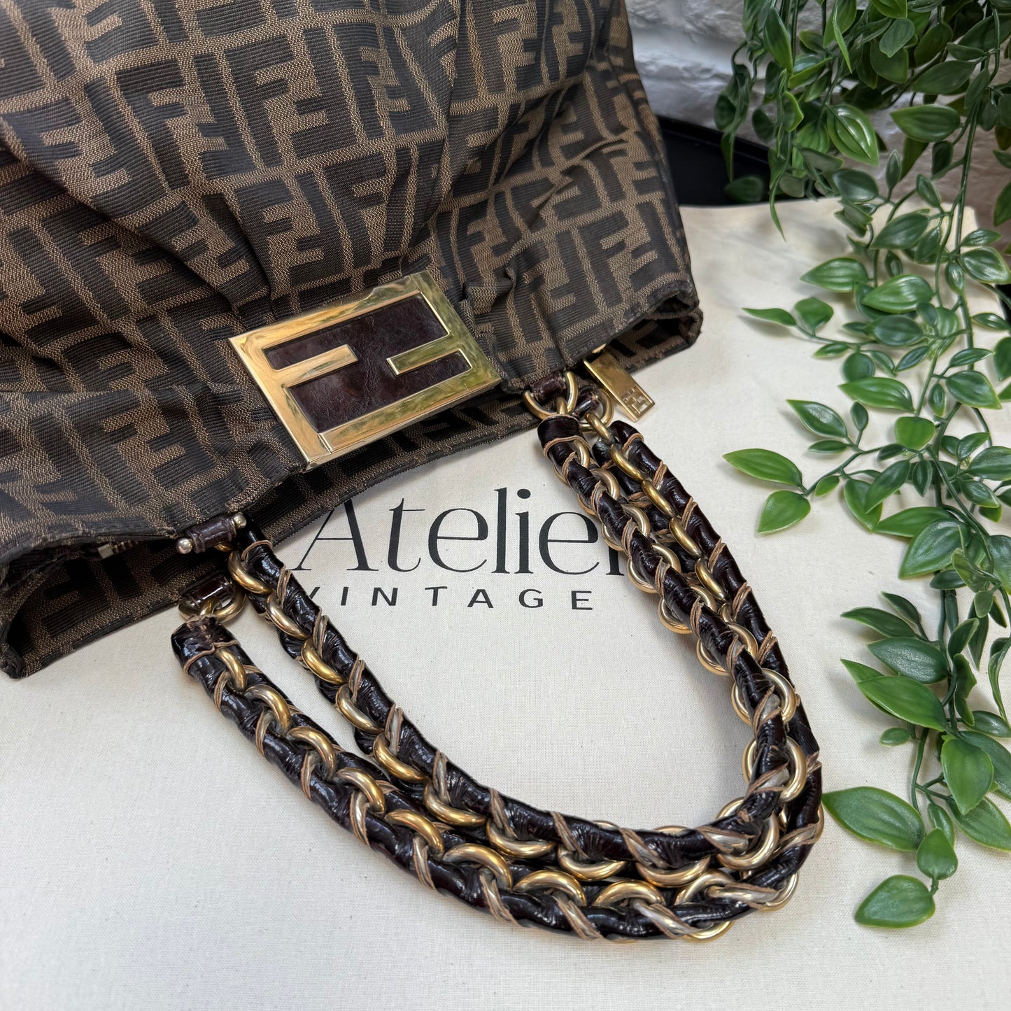 Fendi 1990s Mia Zucca Print Chain Strap Tote
