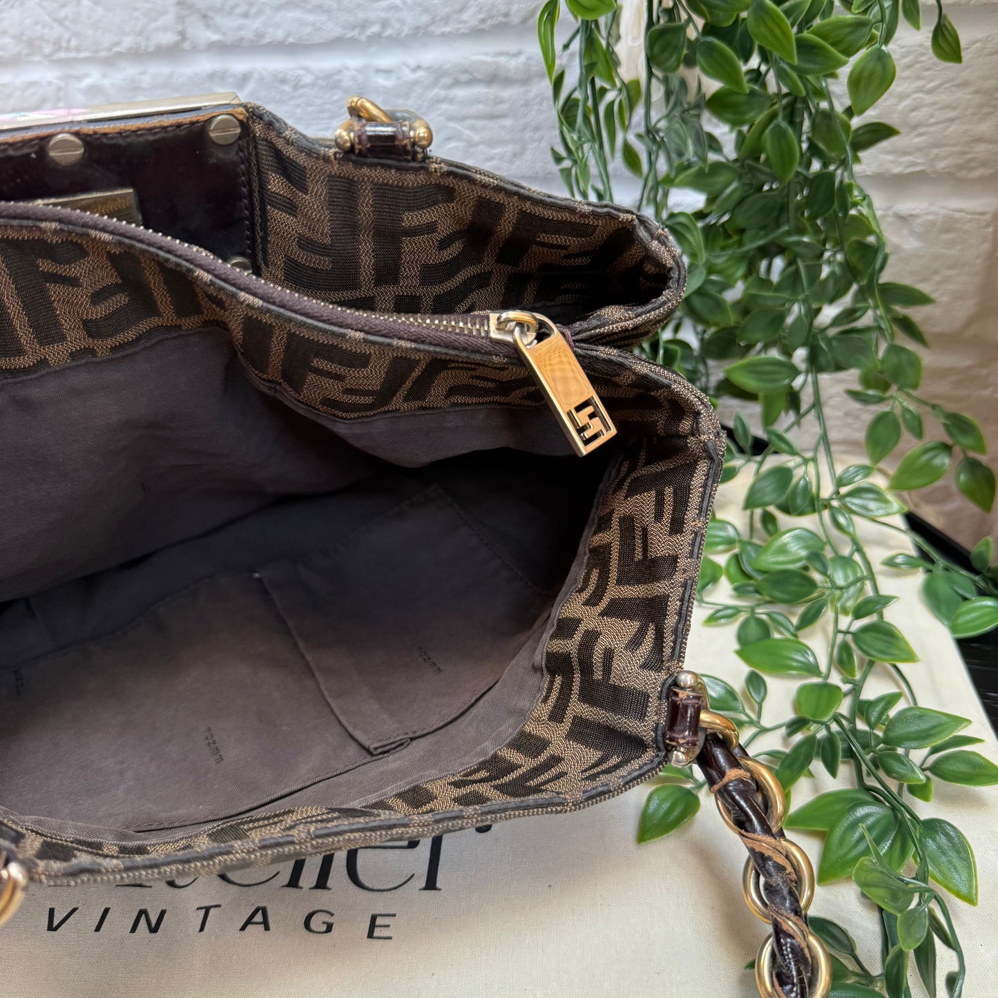 Fendi 1990s Mia Zucca Print Chain Strap Tote