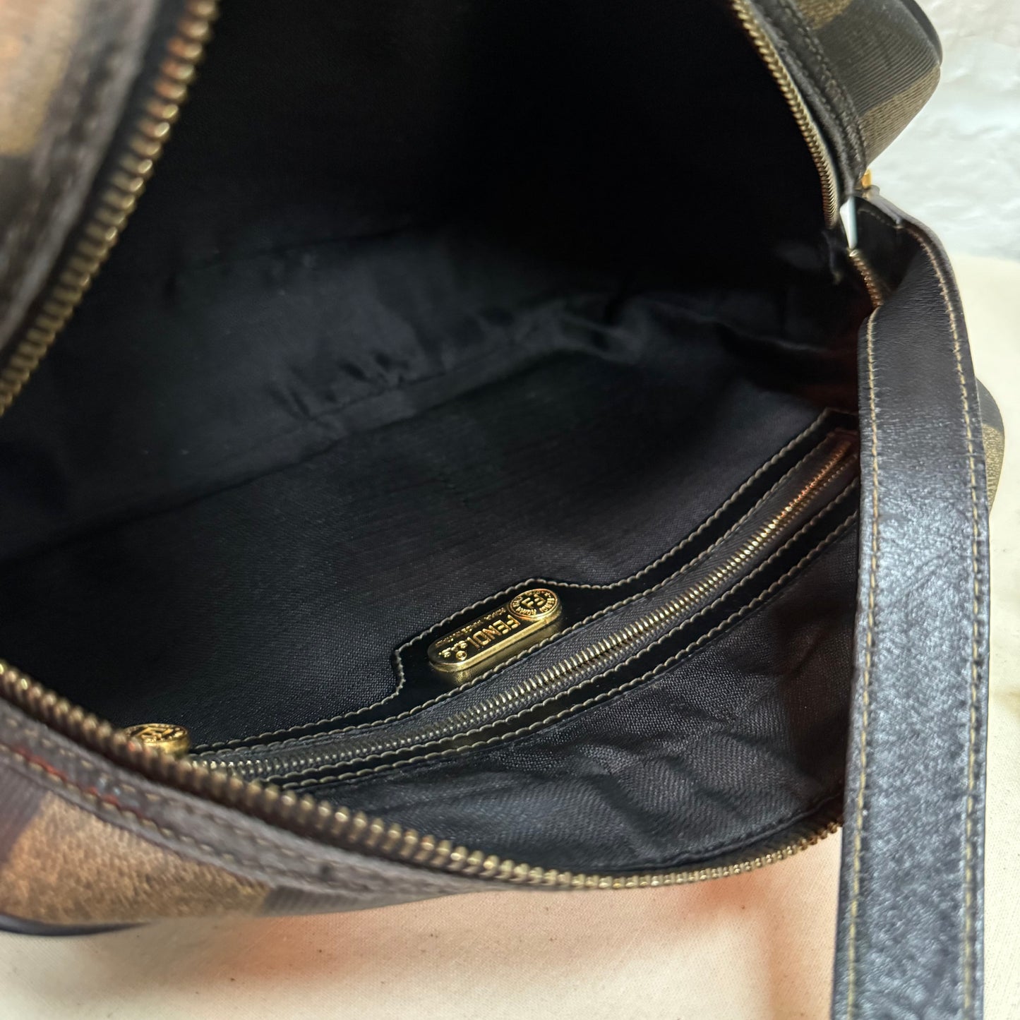 Fendi Pequin Checkerboard Camera Style Cross Body Bag