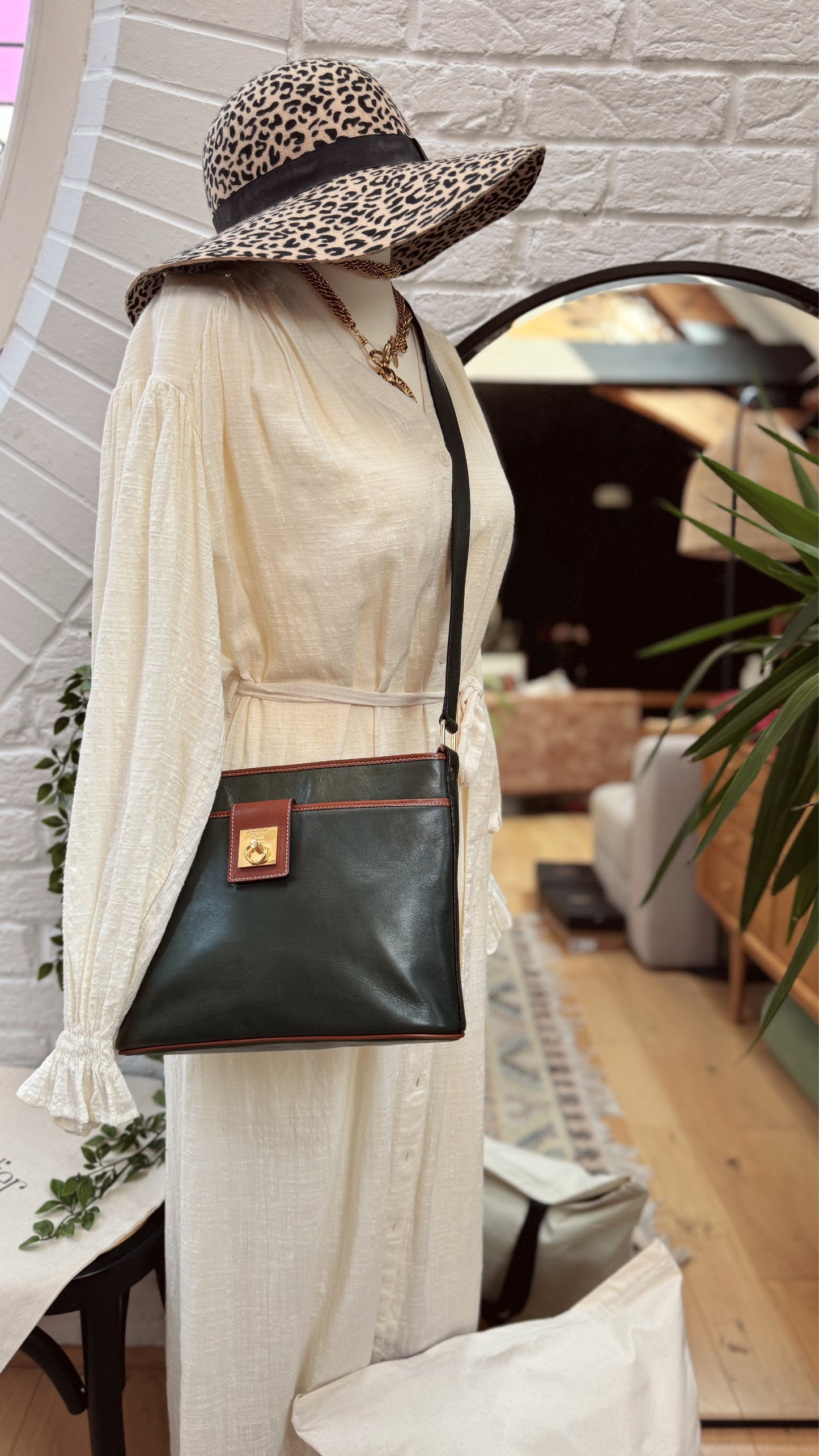 Celine 1980s Forest Green Cross Body Bag