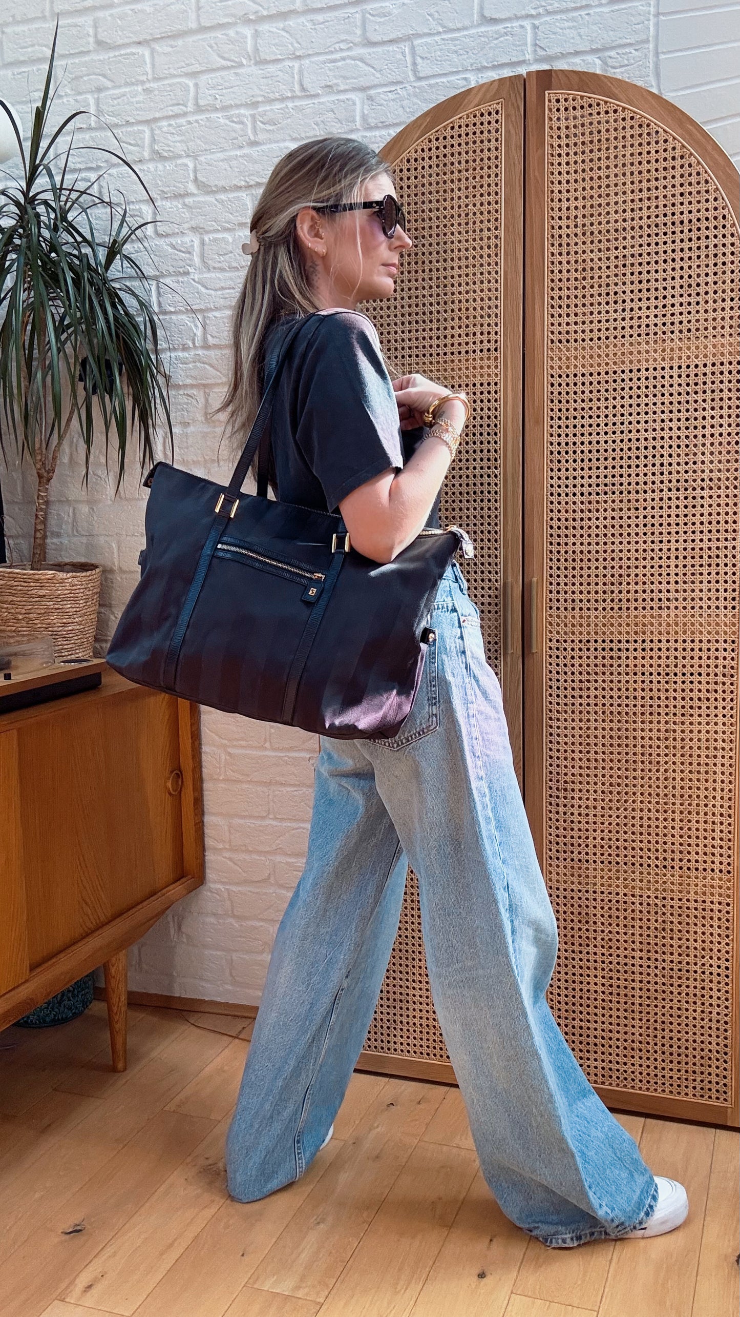 Fendi Pequin Noir Two Way Tote