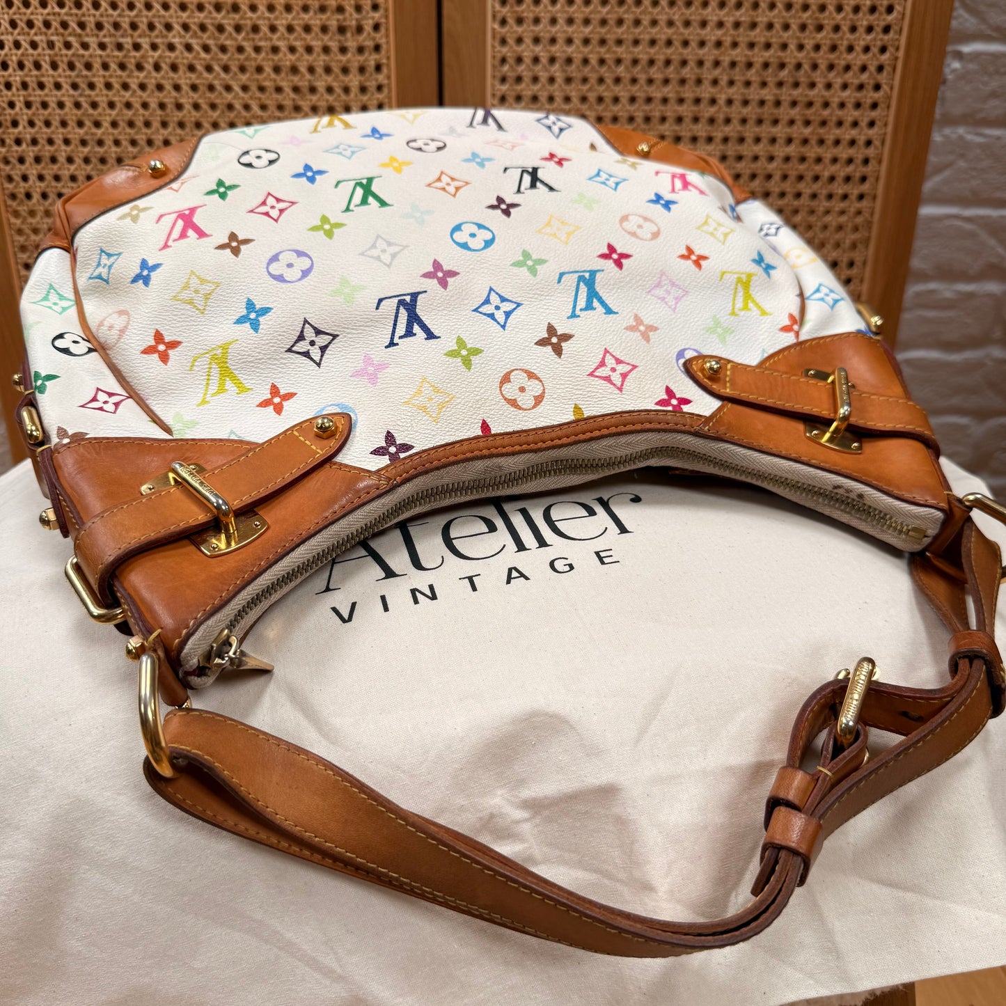 Louis Vuitton 2003 Greta Hobo Tote Murakami Multicolor White