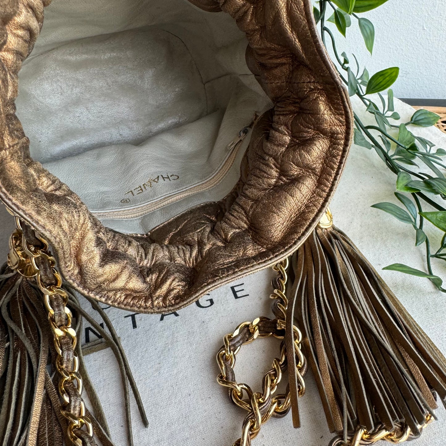 Chanel 1989 Aged Gold Tassel Bucket Bag