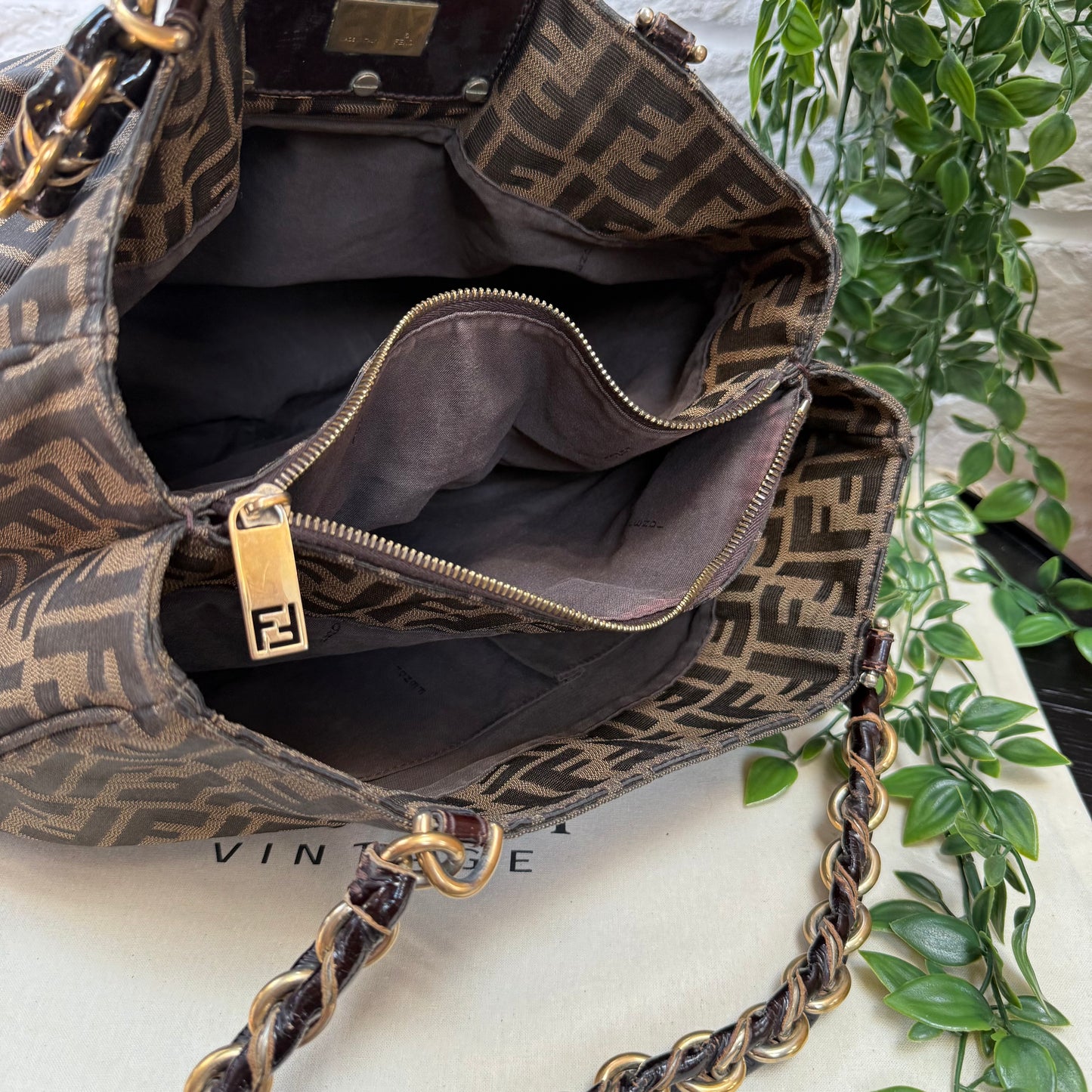 Fendi 1990s Mia Zucca Print Chain Strap Tote