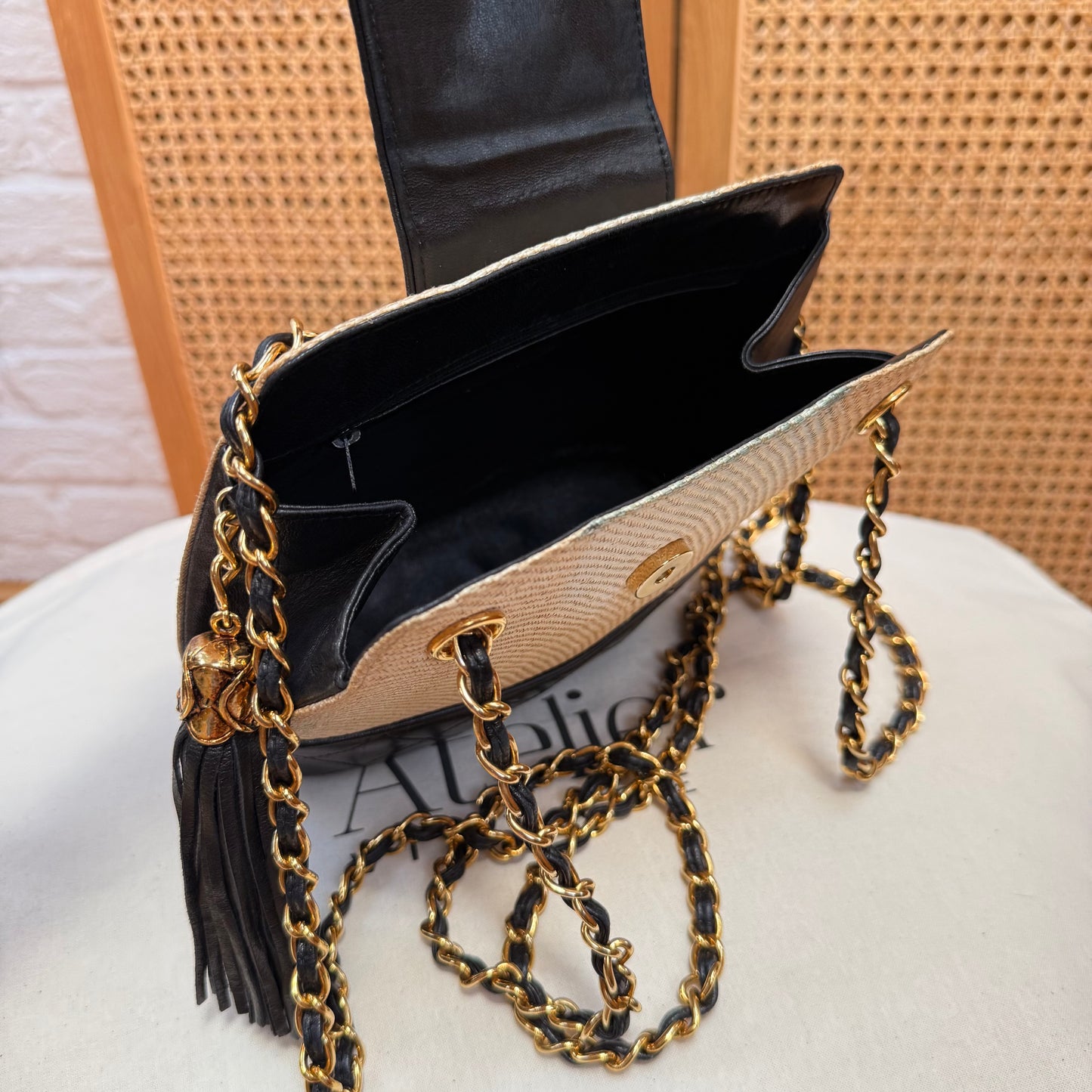 Chanel 1989 Rare Raffia & Leather Tassel Two Way Bag