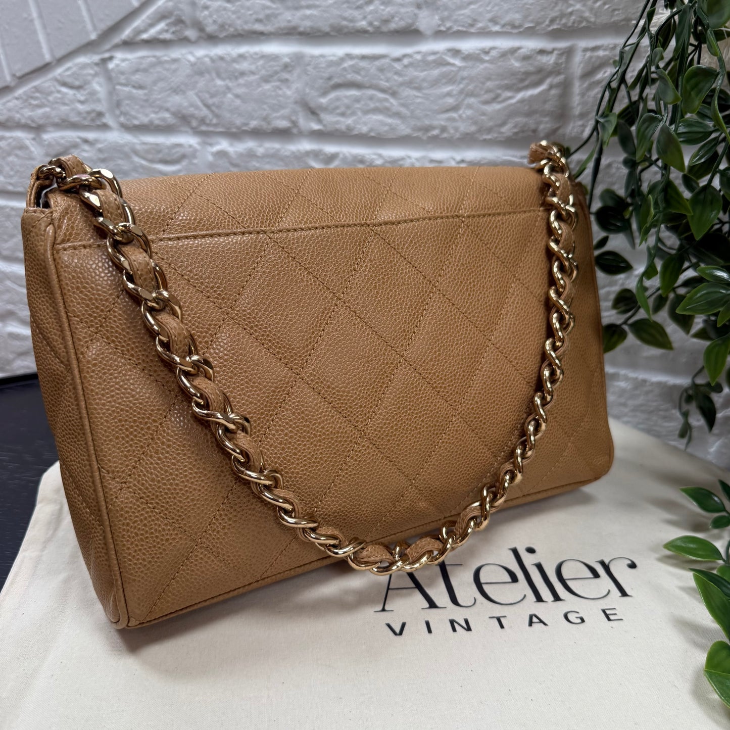 Chanel 1991 Very Rare Dark Beige Caviar Single Flap