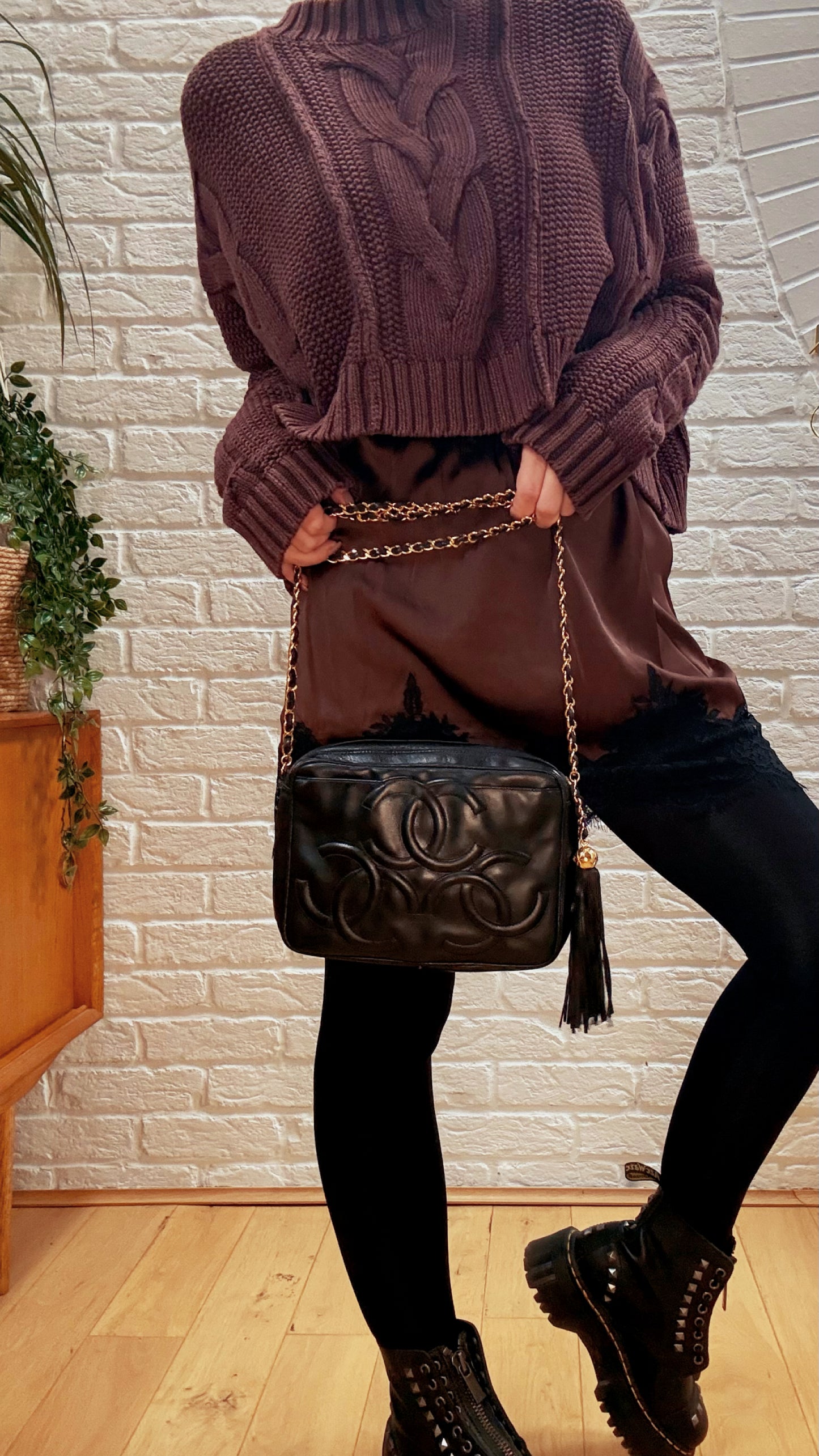 Chanel Rare 1991 Triple CC Lambskin Tassel Camera Bag