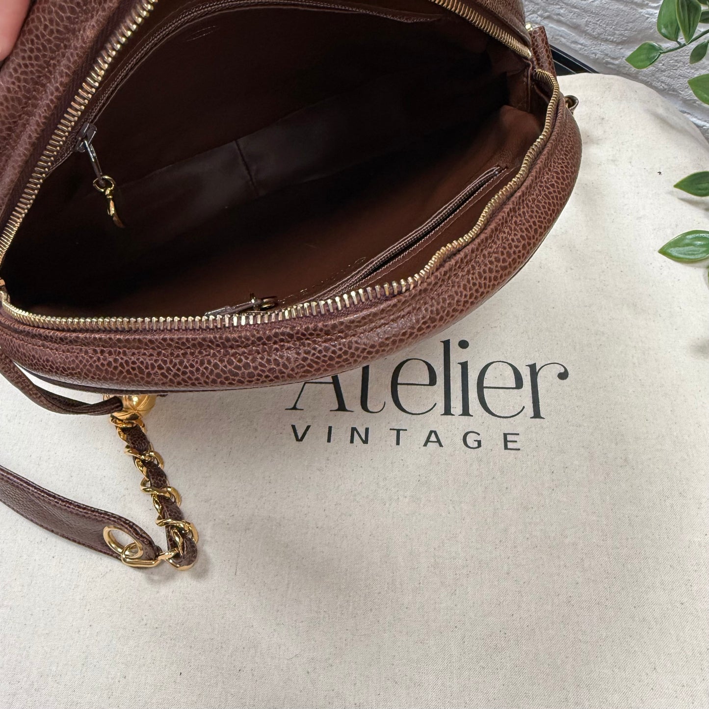 Chanel 1991 chocolate Caviar Quilted Circle Cross Body