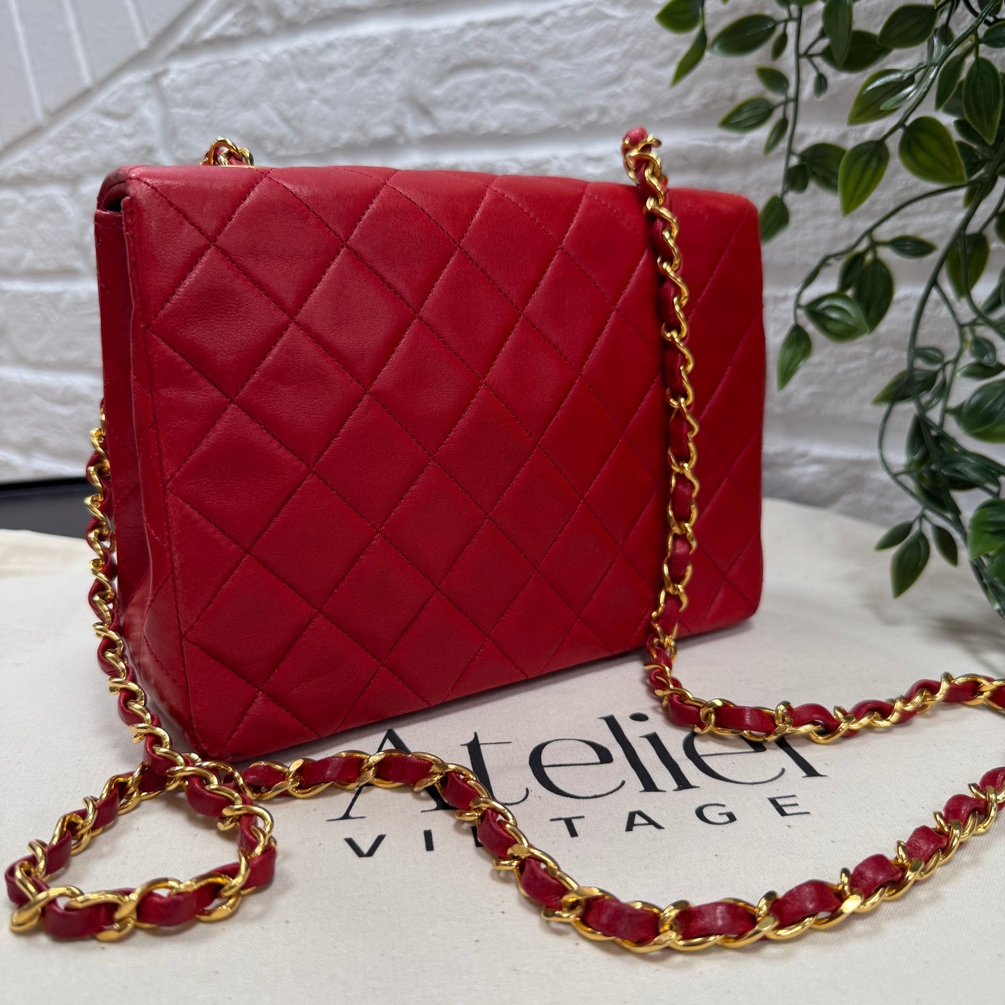 Chanel 1989 Red Classic Single Flap Medium Square