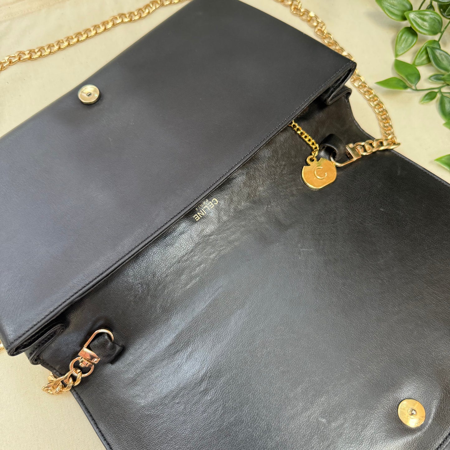 Celine 1980s Celine Triomphe two way leather bag