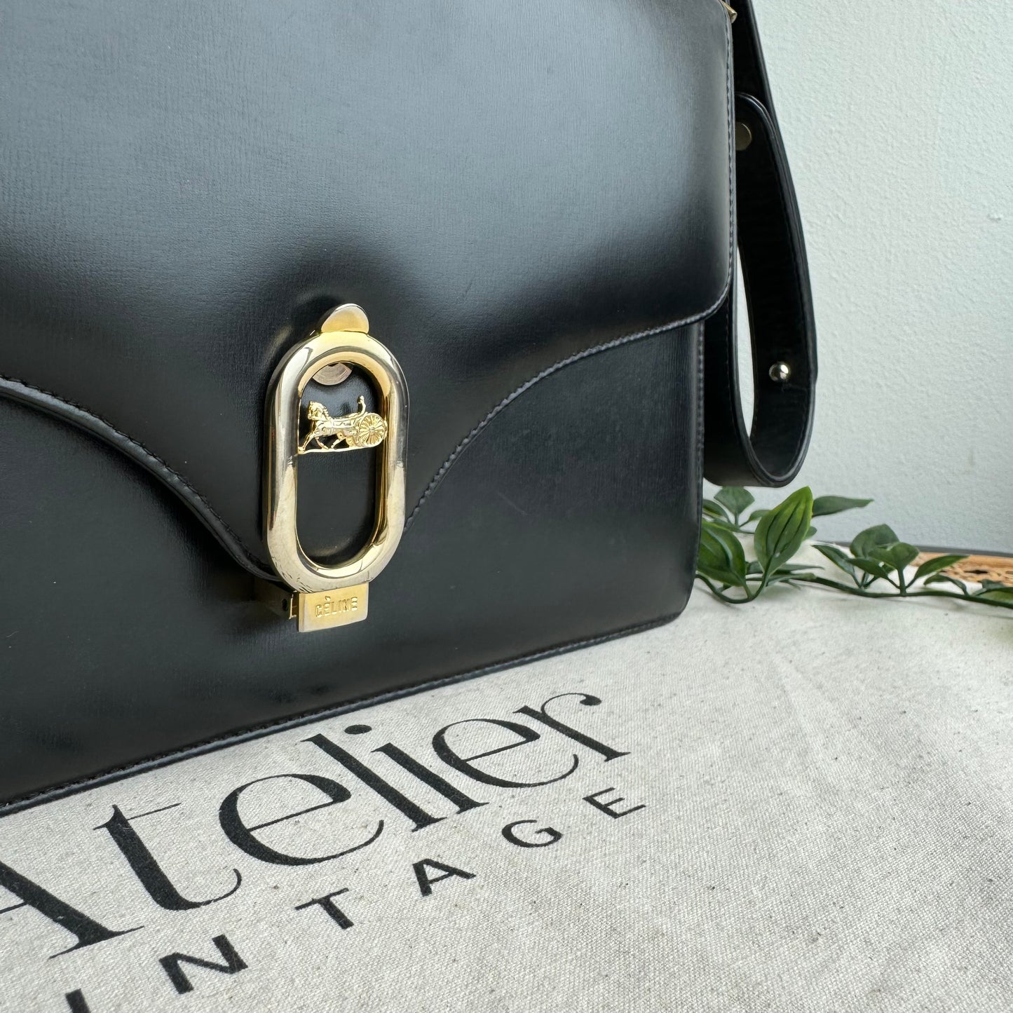 Celine 1980s Vintage Black Carriage Shoulder Bag