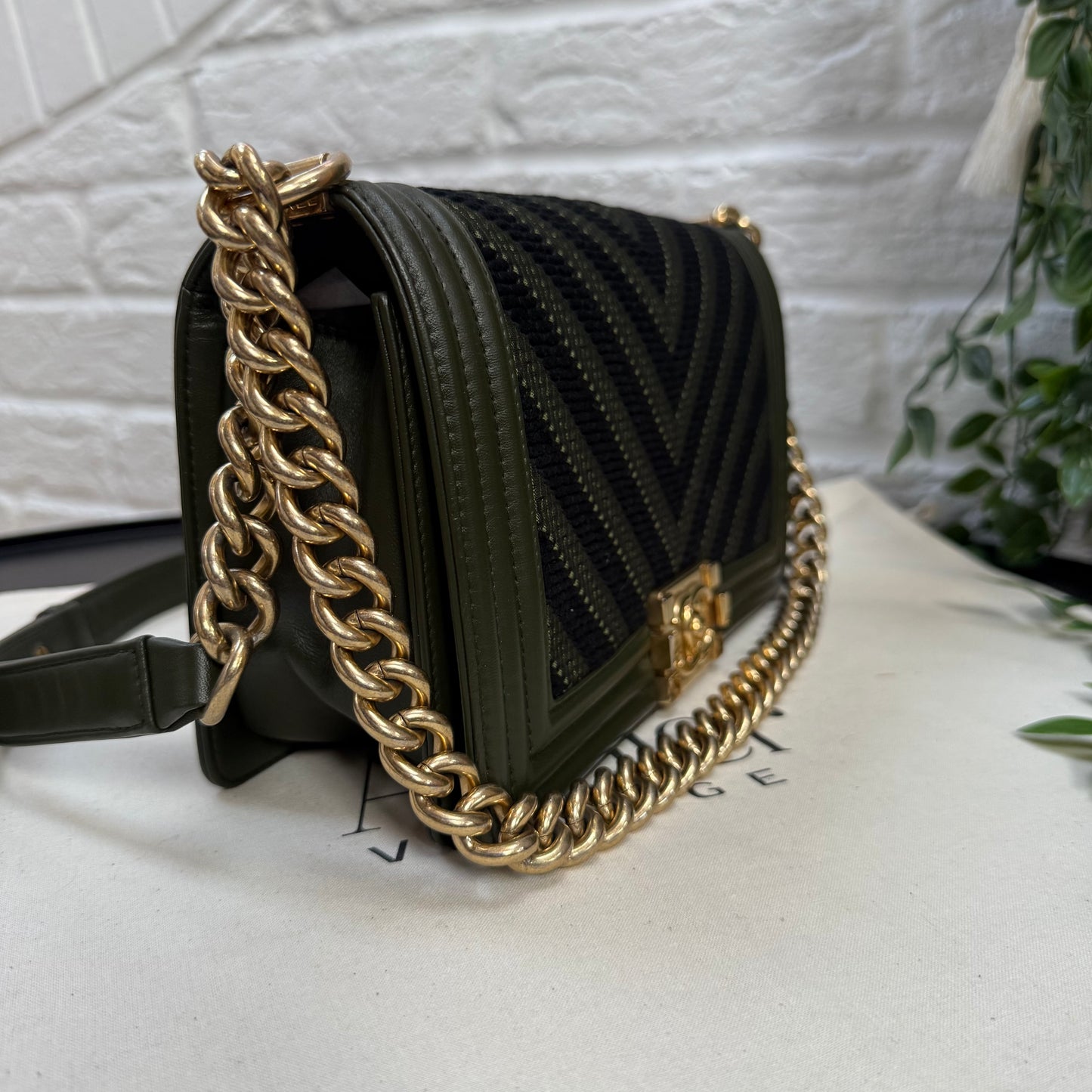Chanel 2016 Chevron Khaki Monochrome Le Boy Medium