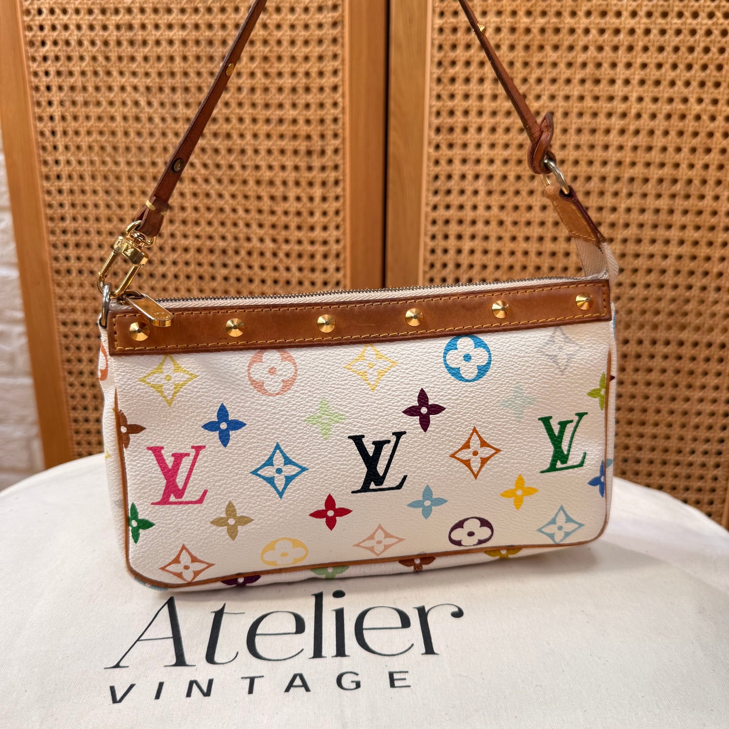 Louis Vuitton 2003 Murakami white Multi Color Pochette Accesssoires with cross body strap