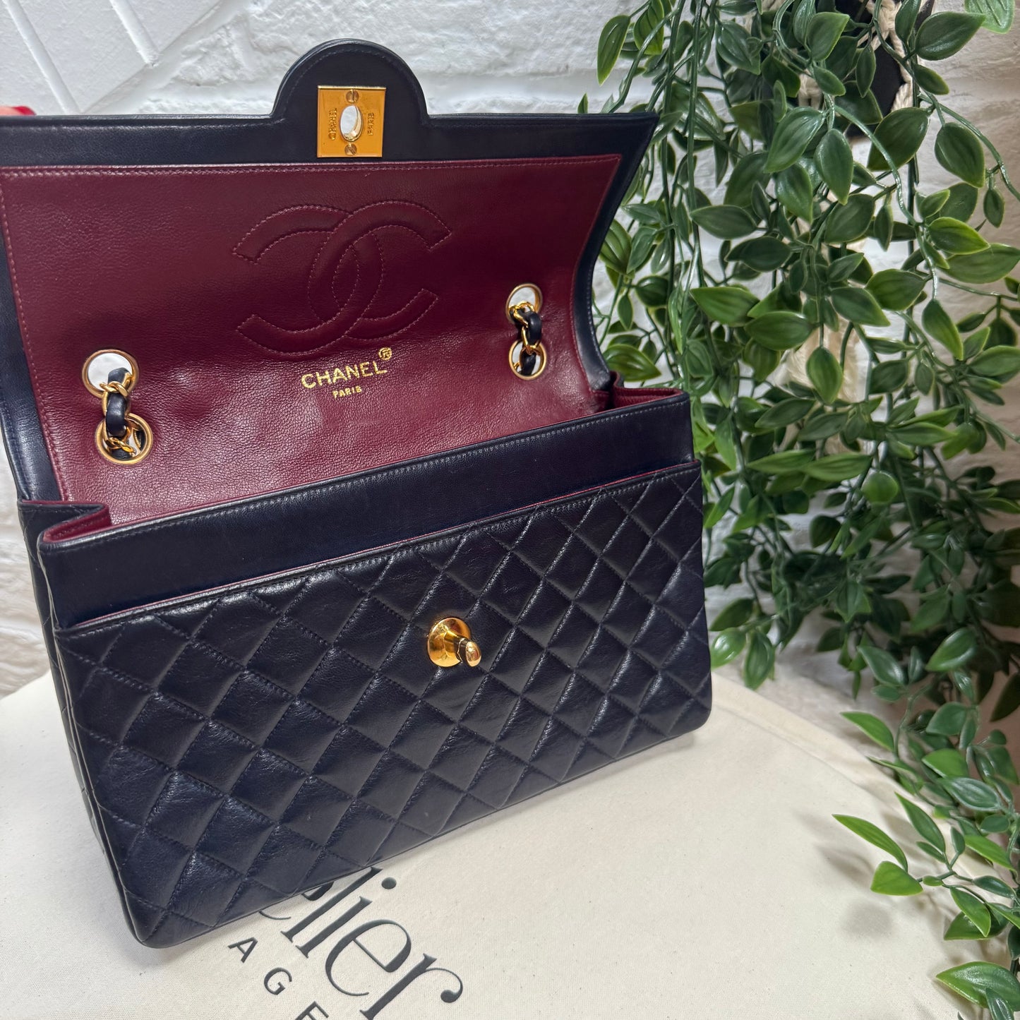 Chanel 1993 Navy Paris limited edition two tone turnlock single flap