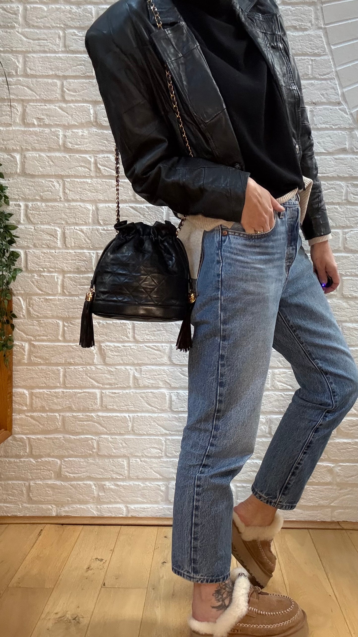 1997 Lambskin Double Tassel Bucket Bag