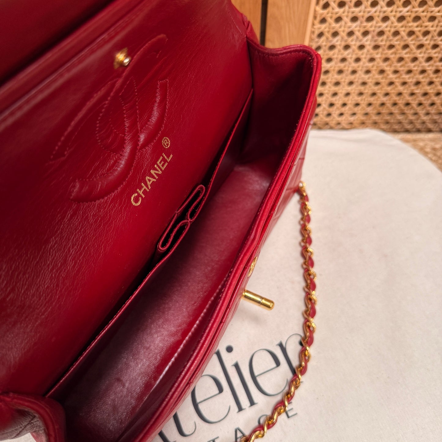 Chanel 1989 Red Lambskin Leather Classic Double Flap in Medium with 24k Gold Hardware