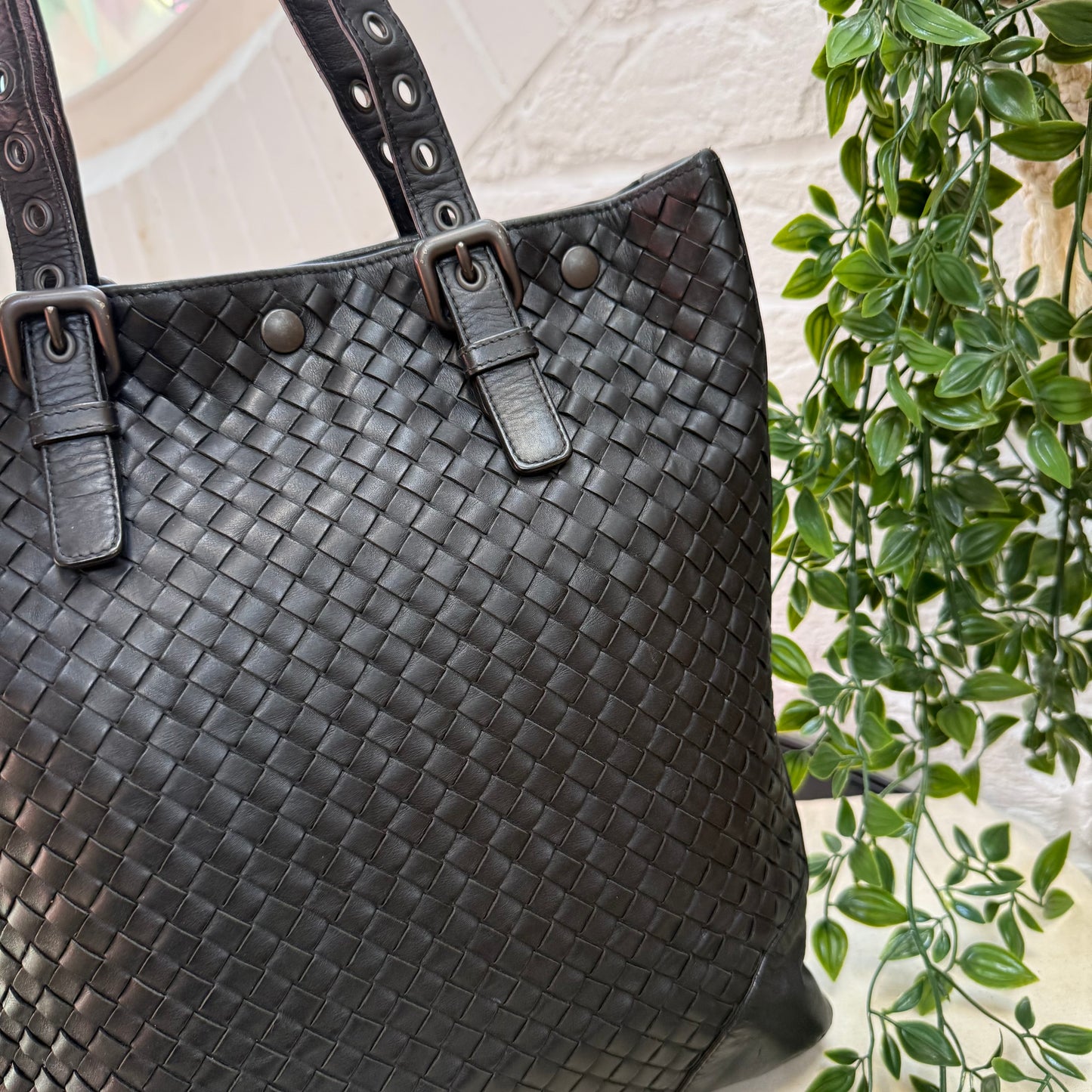 Bottega Veneta 1990s Black Intrecciato Leather Tote