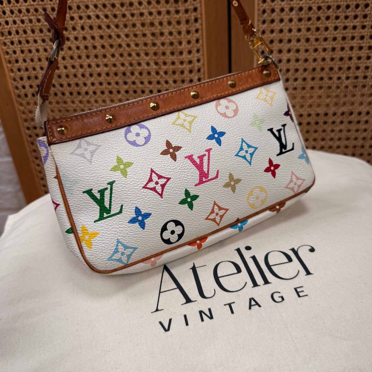 Louis Vuitton 2003 Murakami white Multi Color Pochette Accesssoires