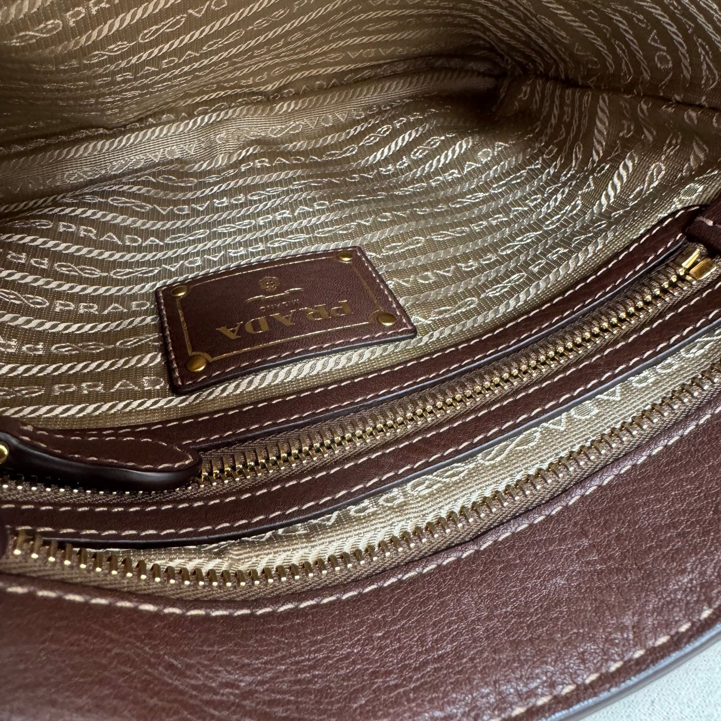 Prada Jacquard Brown/Beige Cross Body Messenger Bag