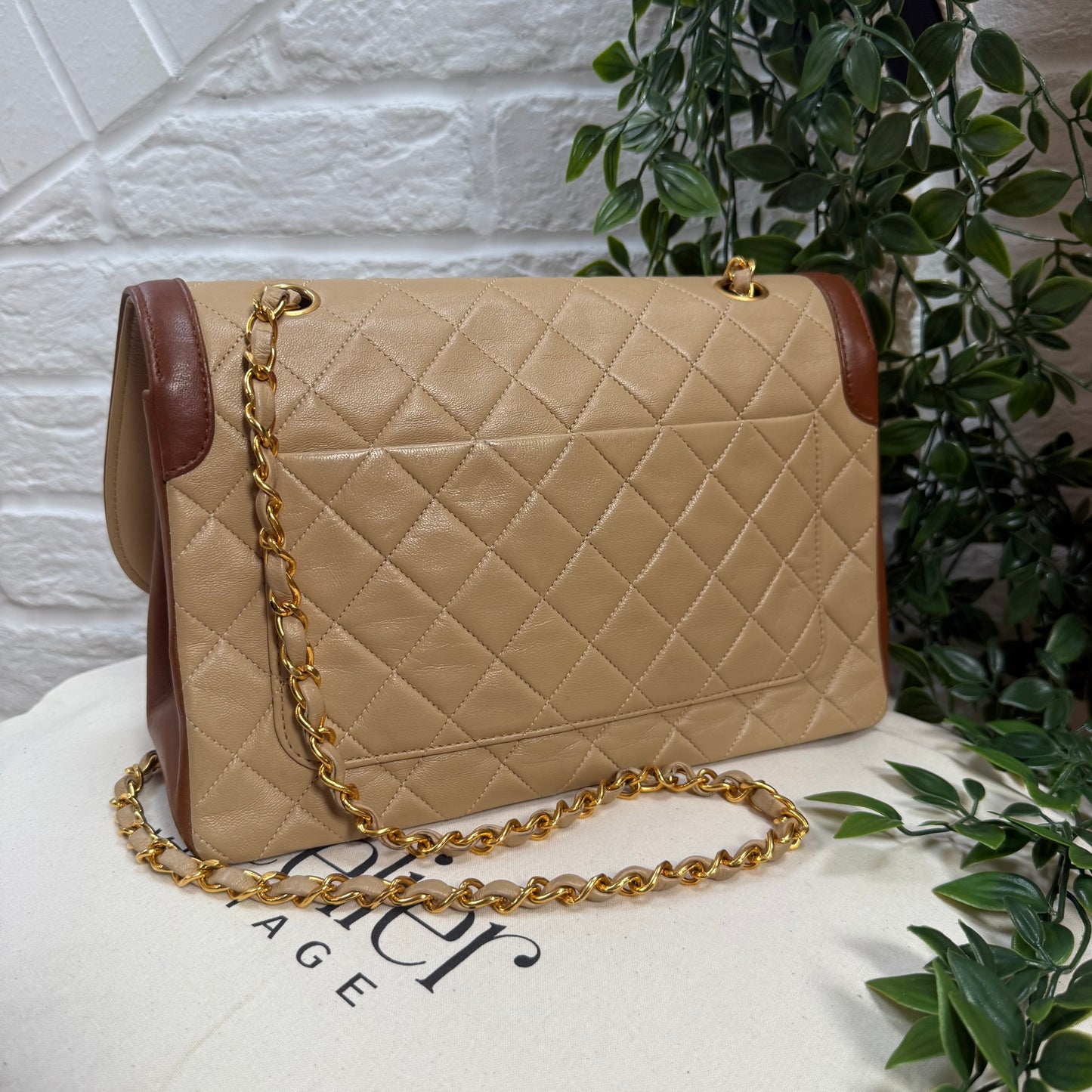 Chanel 1989 Rare Beige & Tan single flap