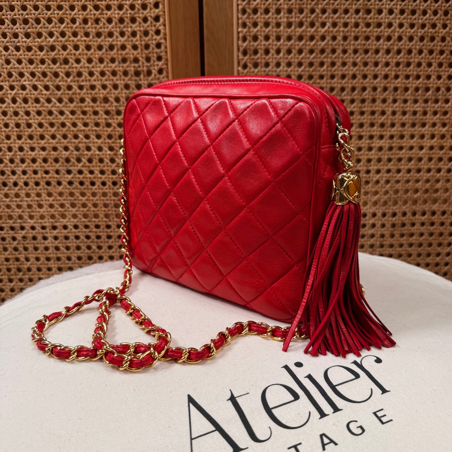 Chanel 1989 Red Quilted Tassel Camera Bag