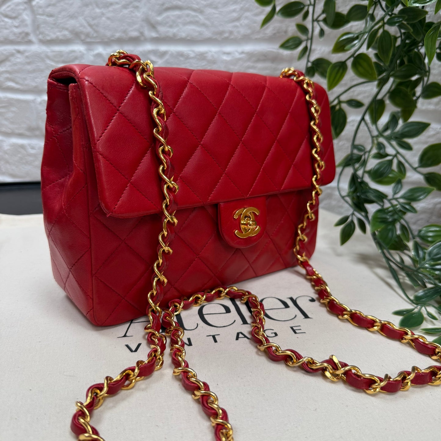 Chanel 1989 Red Classic Single Flap Medium Square
