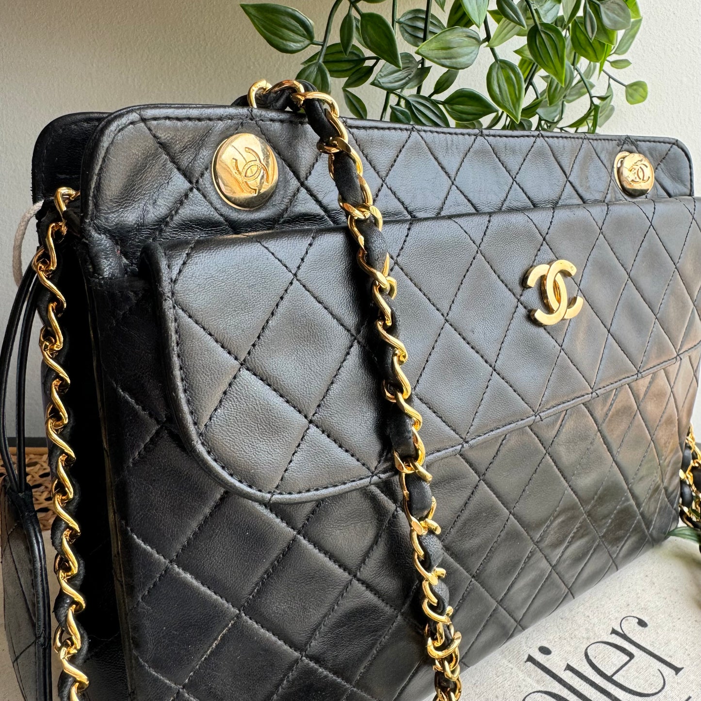 Chanel 1986 Lambskin Double Chain Timeless Tote