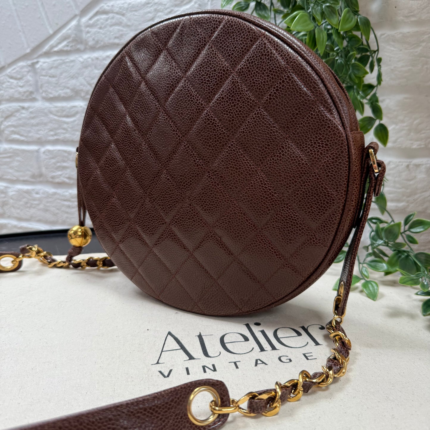 Chanel 1991 chocolate Caviar Quilted Circle Cross Body