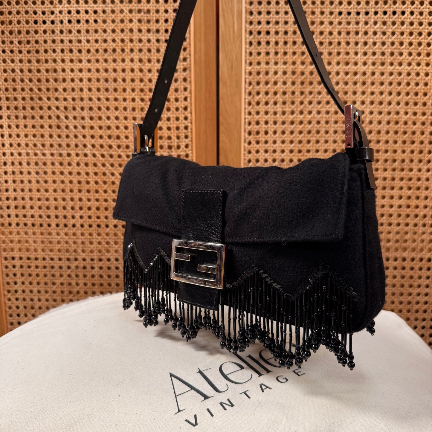 Fendi 2002 Rare Fendi Baguette Black - Limited edition Cashmere and waterfall glass beads