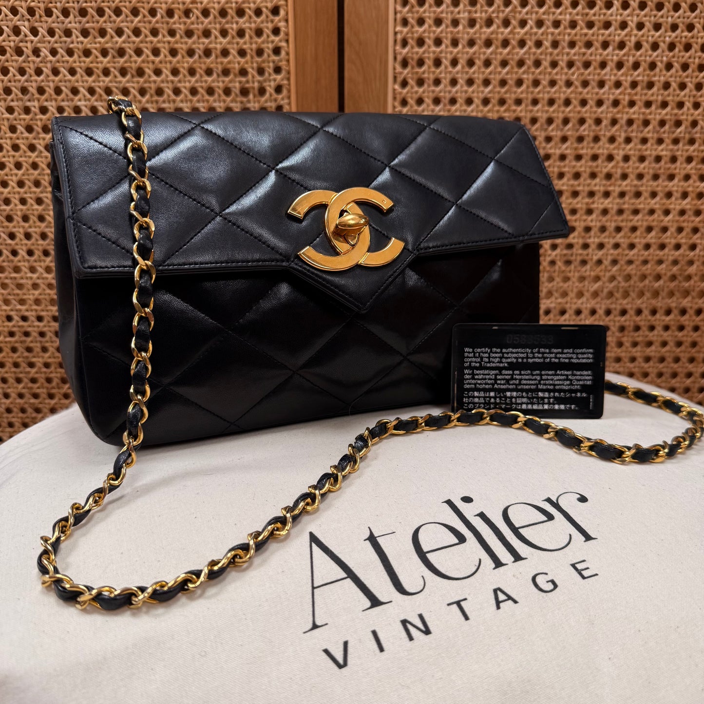 Chanel 1986 Black Limited Edition Jumbo CC Diamond Quilted Single Flap
